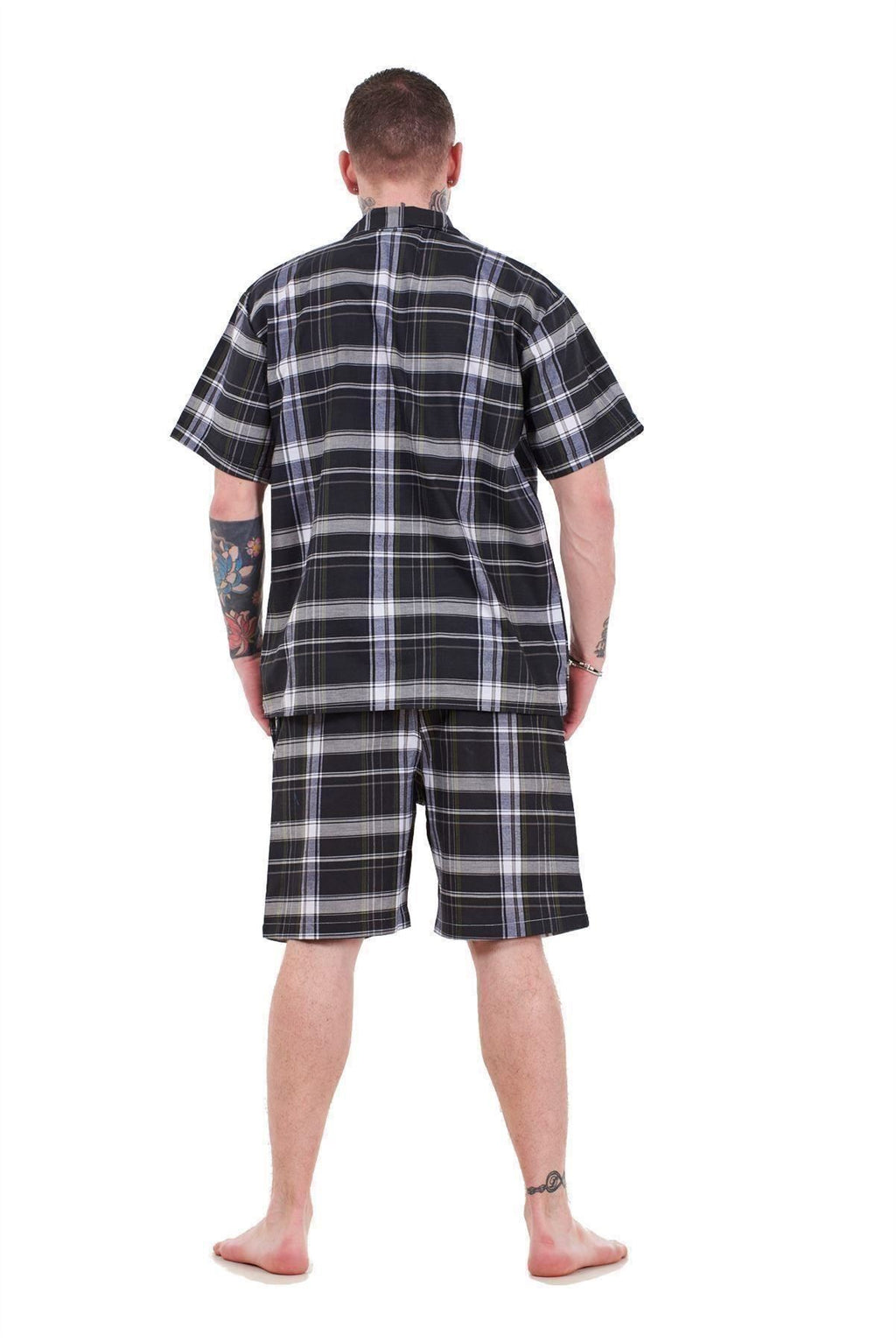 Mens Yarn Dyed Woven Pyjama Set Regular Big Size Check Cotton Blend Shorts M-5XL
