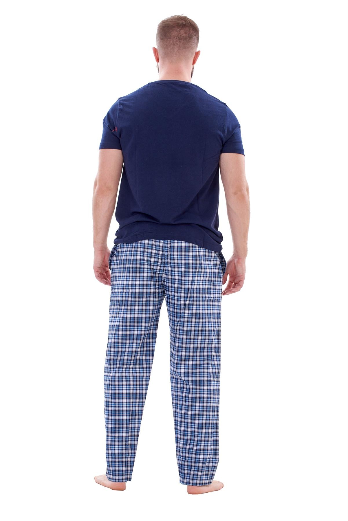 Mens Nightwear Pyjama Set Woven Cotton Check Jersey Top Loungewear Lightweight
