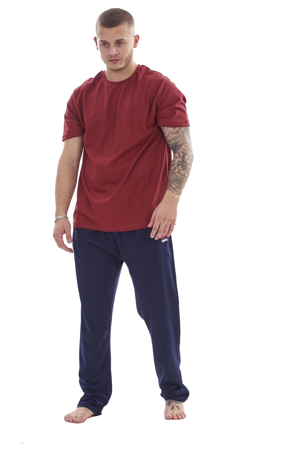 Mens Cotton Pyjama Set Jersey Top Pants Lightweight Loungewear Nightwear M-XXL
