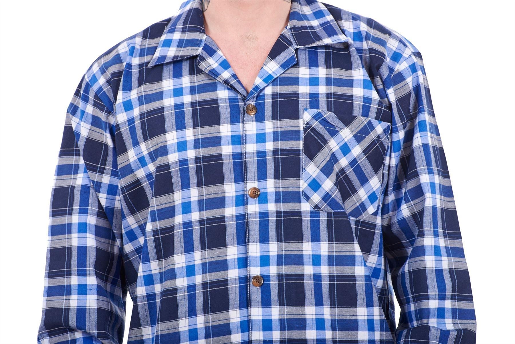 Mens Pyjama Set Yarn Dyed Woven Check Cotton Blend Loungewear Regular Big Size