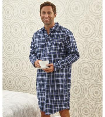 Mens Champion Brushed Cotton Thermal Blue Check Warm Pyjamas / Nightshirt M-5XL