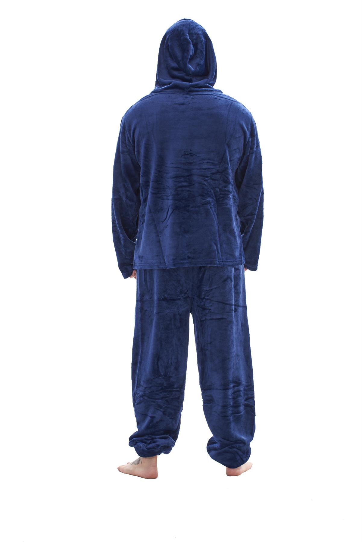 Mens Fleece Flannel Pyjama Set Hooded Warm Winter Loungewear M to XXL