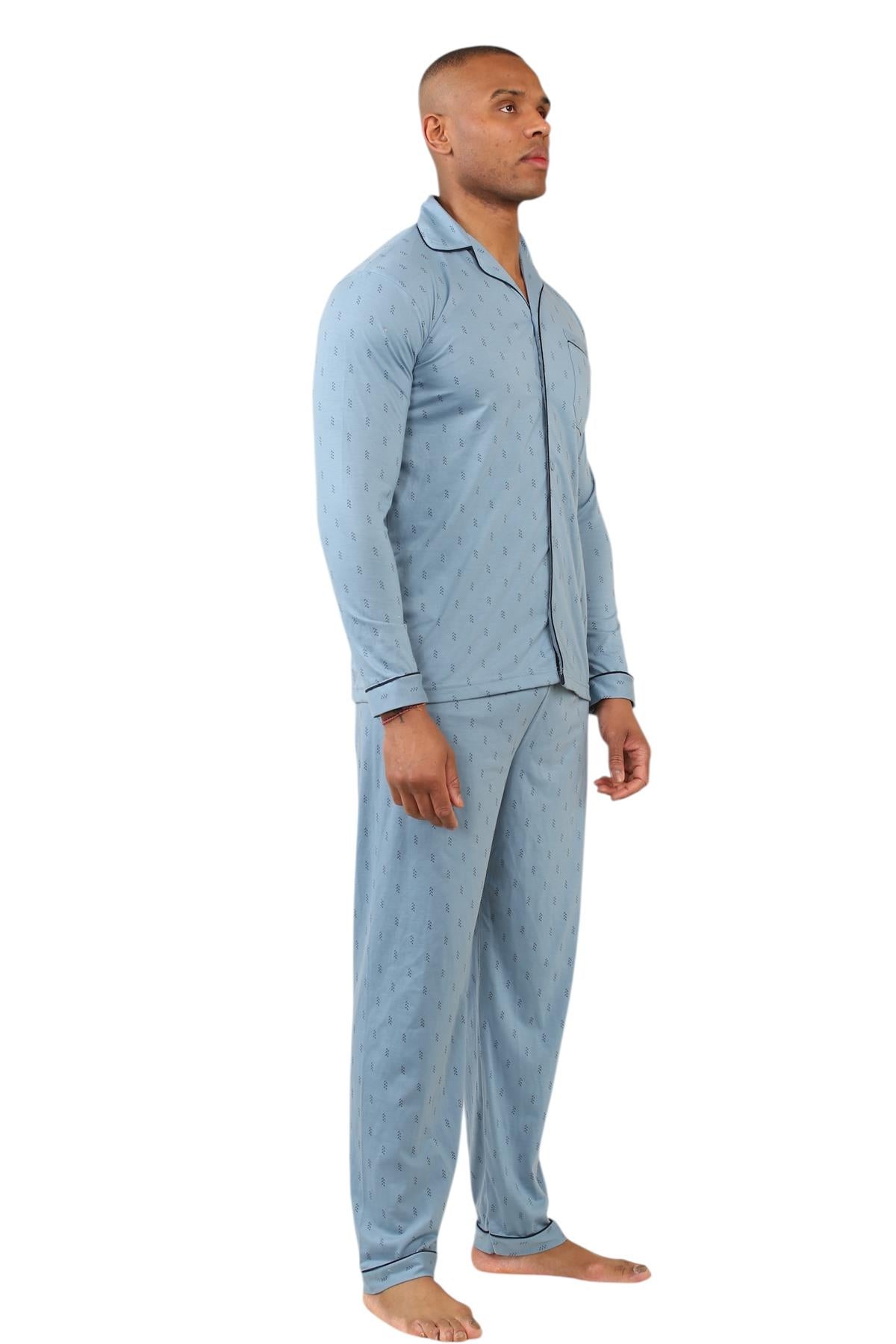 Mens Classic Assorted Long Sleeve Pyjama Set Soft Touch Button Up Nightwear