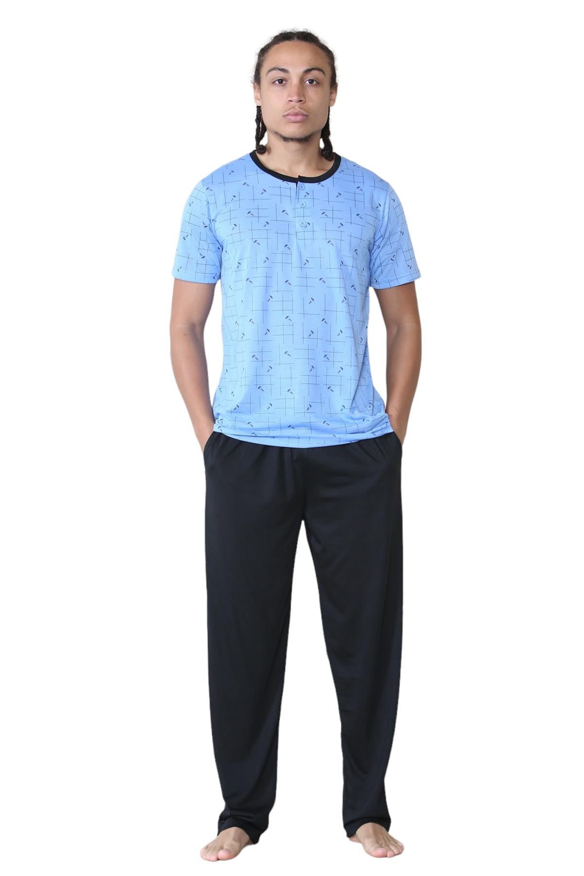 Mens Pyjama Set Short Sleeve Printed T-Shirt & Bottoms Lounge Sleepwear