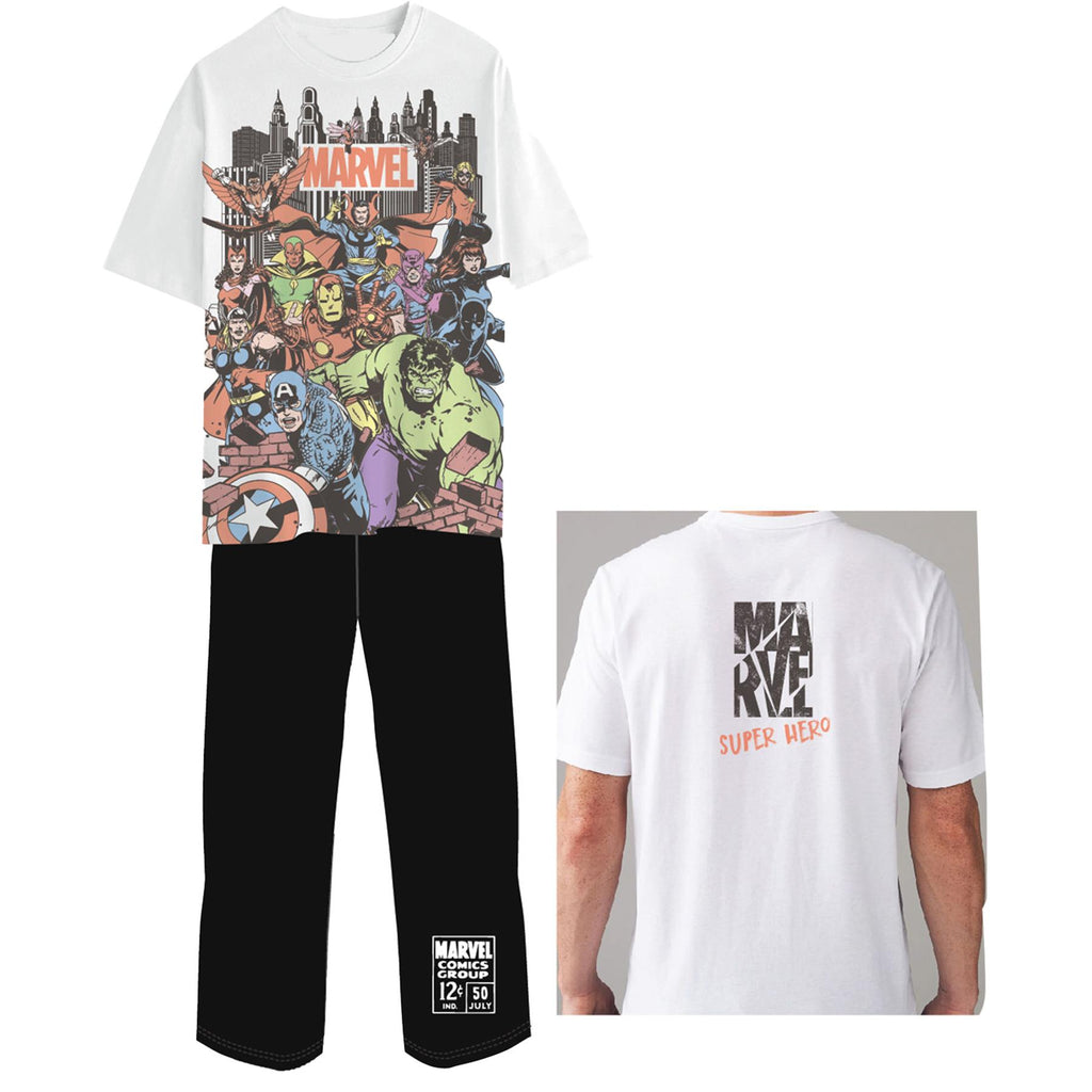Mens Marvel Character Cotton Pyjamas Lounge Set Size S - 2XL