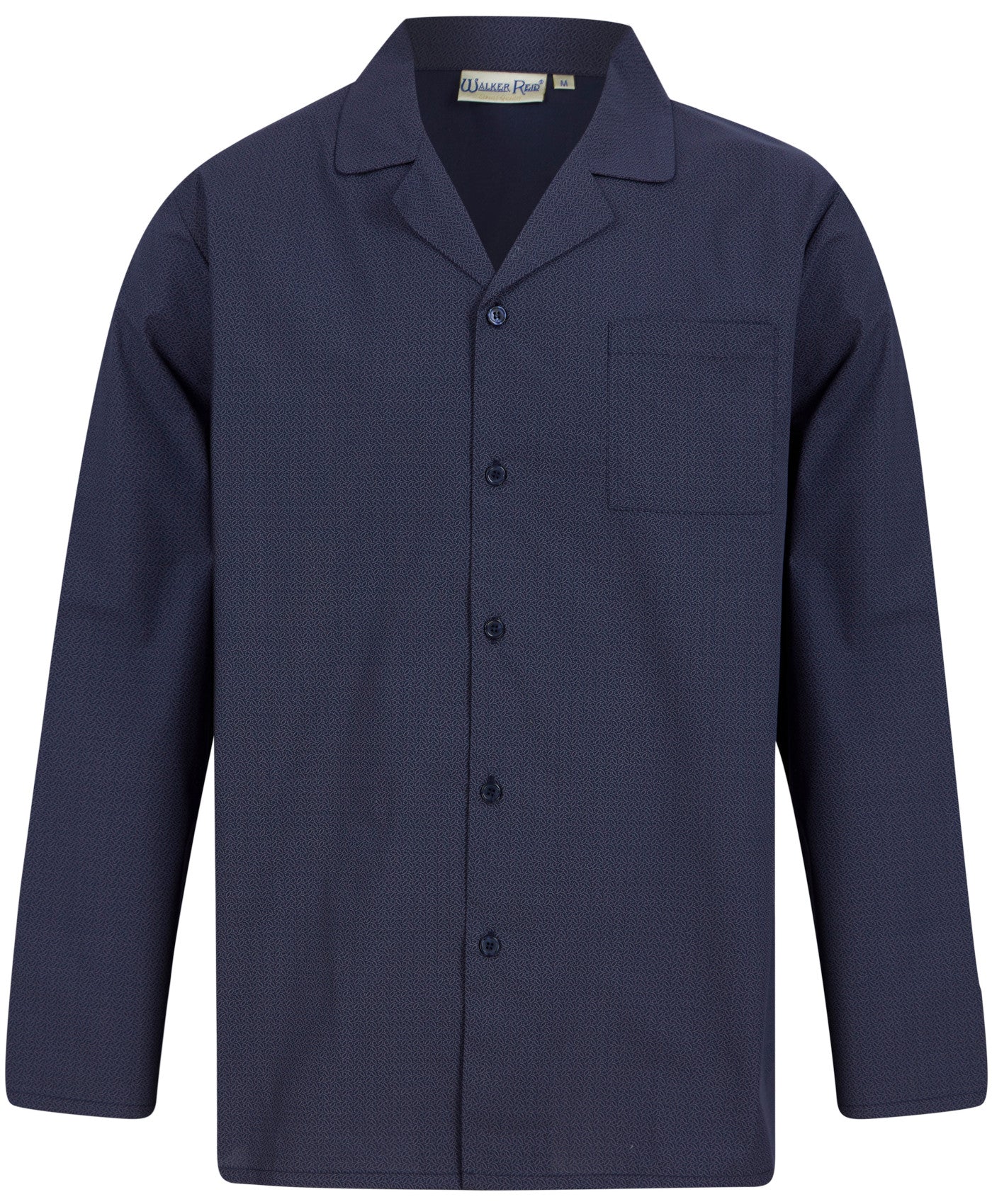 Walker Reid Mens Navy Geometric Leaf Pyjamas Traditional Long Sleeve Button PJs