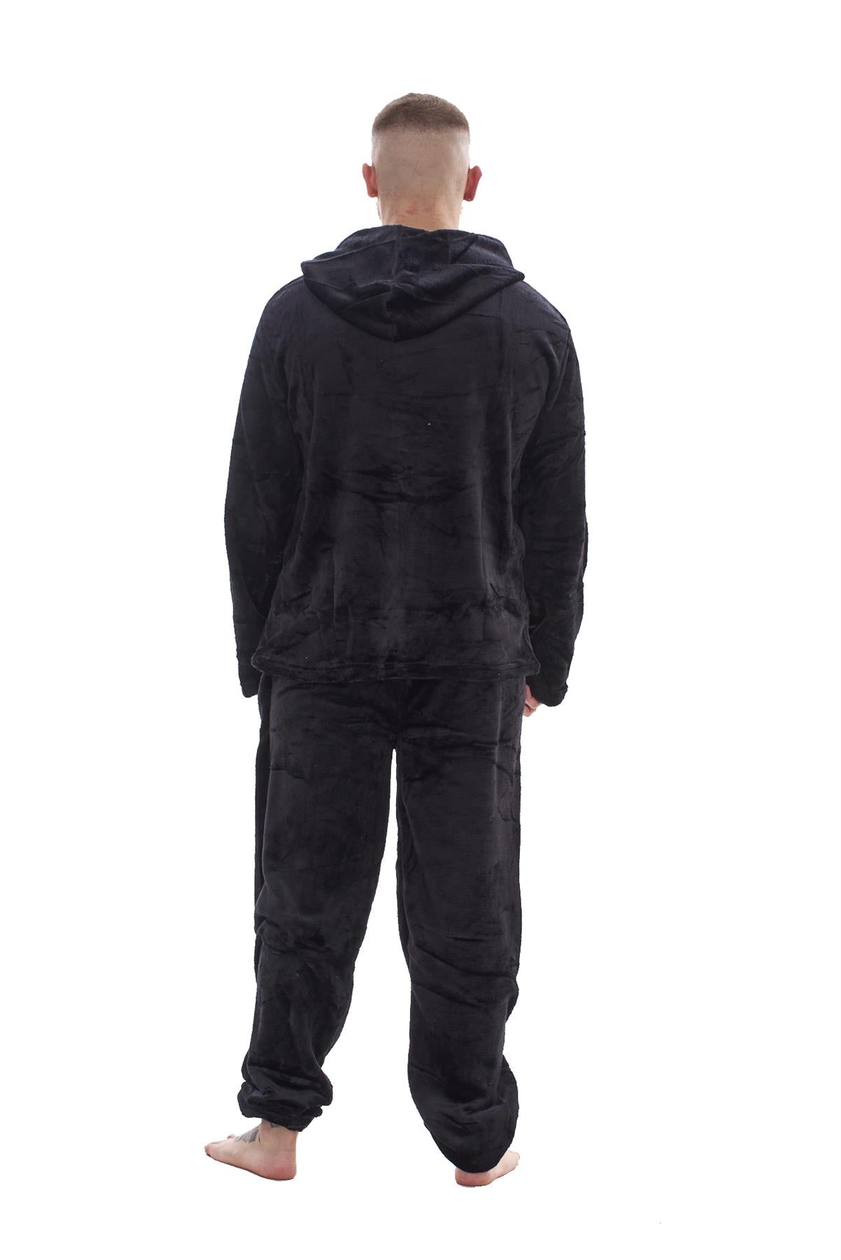 Mens Fleece Flannel Pyjama Set Hooded Warm Winter Loungewear M to XXL