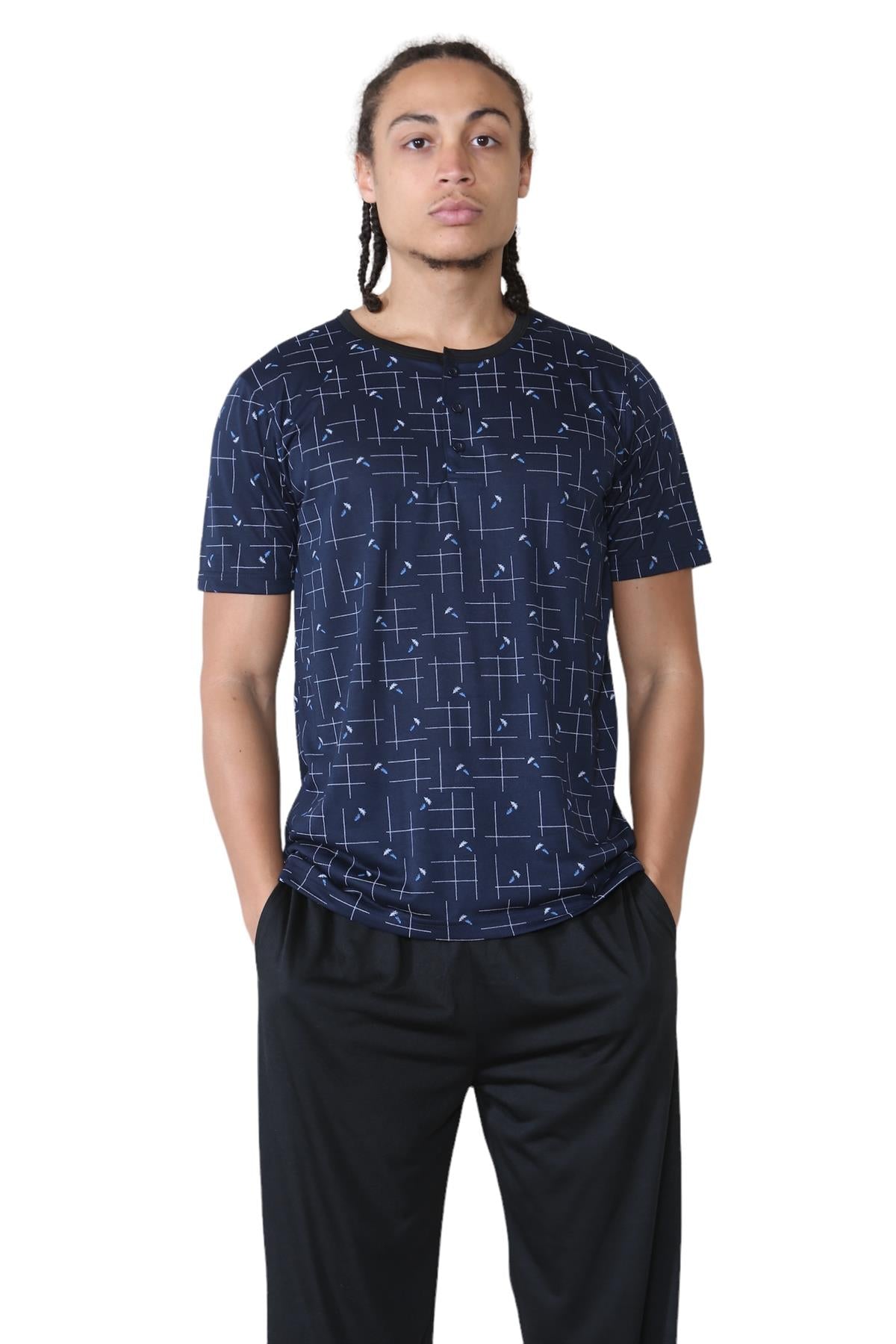 Mens Pyjama Set Short Sleeve Printed T-Shirt & Bottoms Lounge Sleepwear