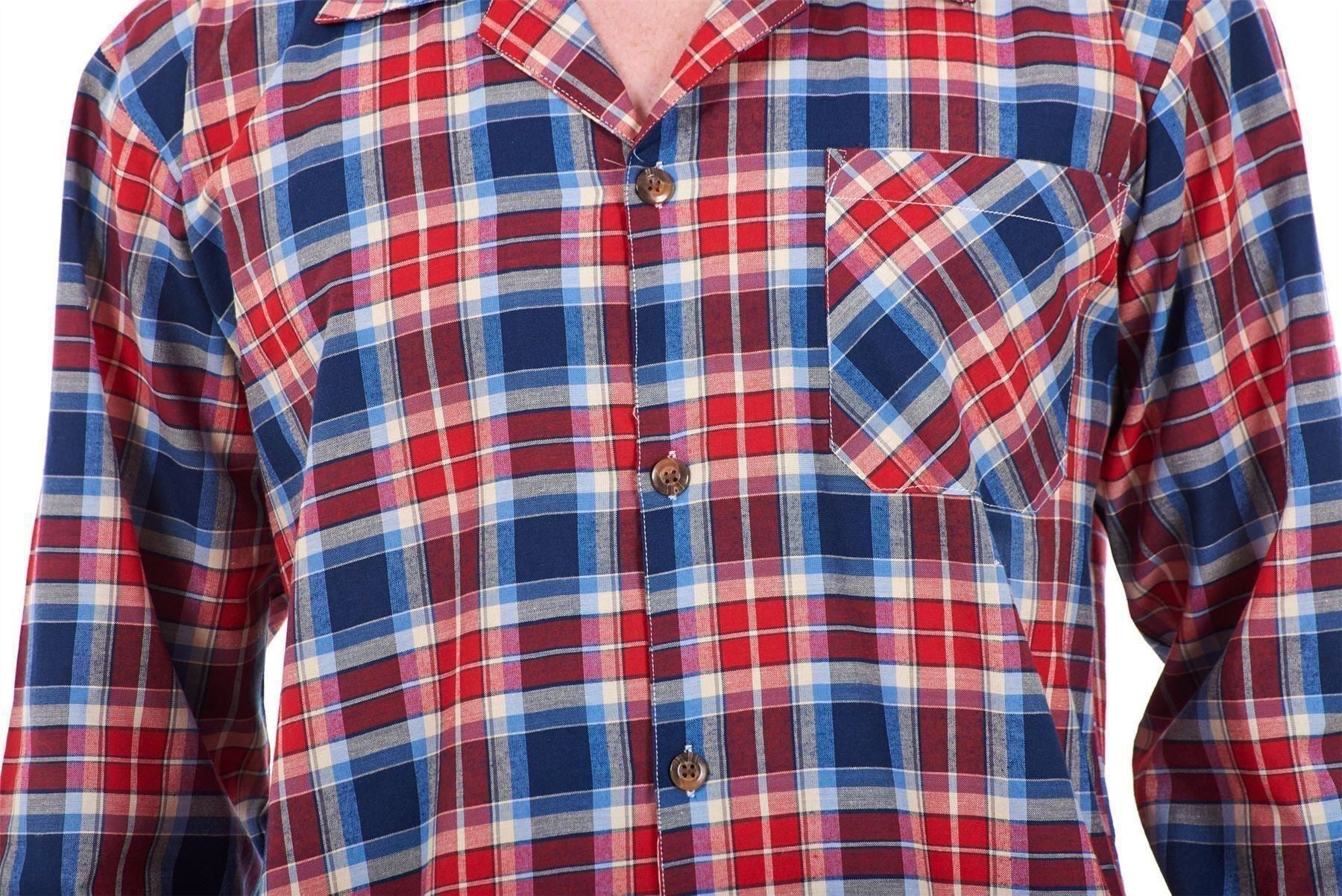 Mens Pyjama Set Yarn Dyed Woven Check Cotton Blend Loungewear Regular Big Size
