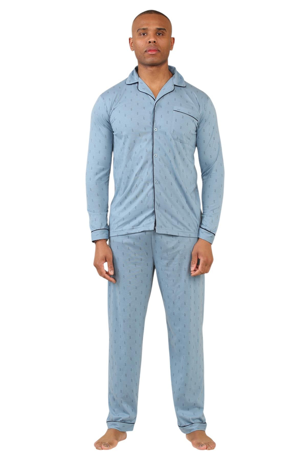 Mens Classic Assorted Long Sleeve Pyjama Set Soft Touch Button Up Nightwear