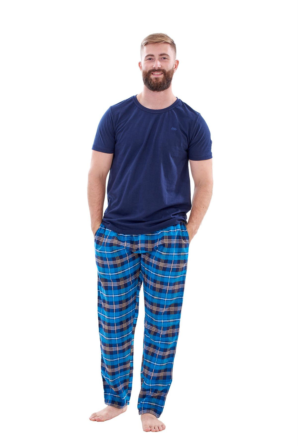 Mens Flannel Pyjama Set Brushed Cotton Check Jersey Top Loungewear Lightweight