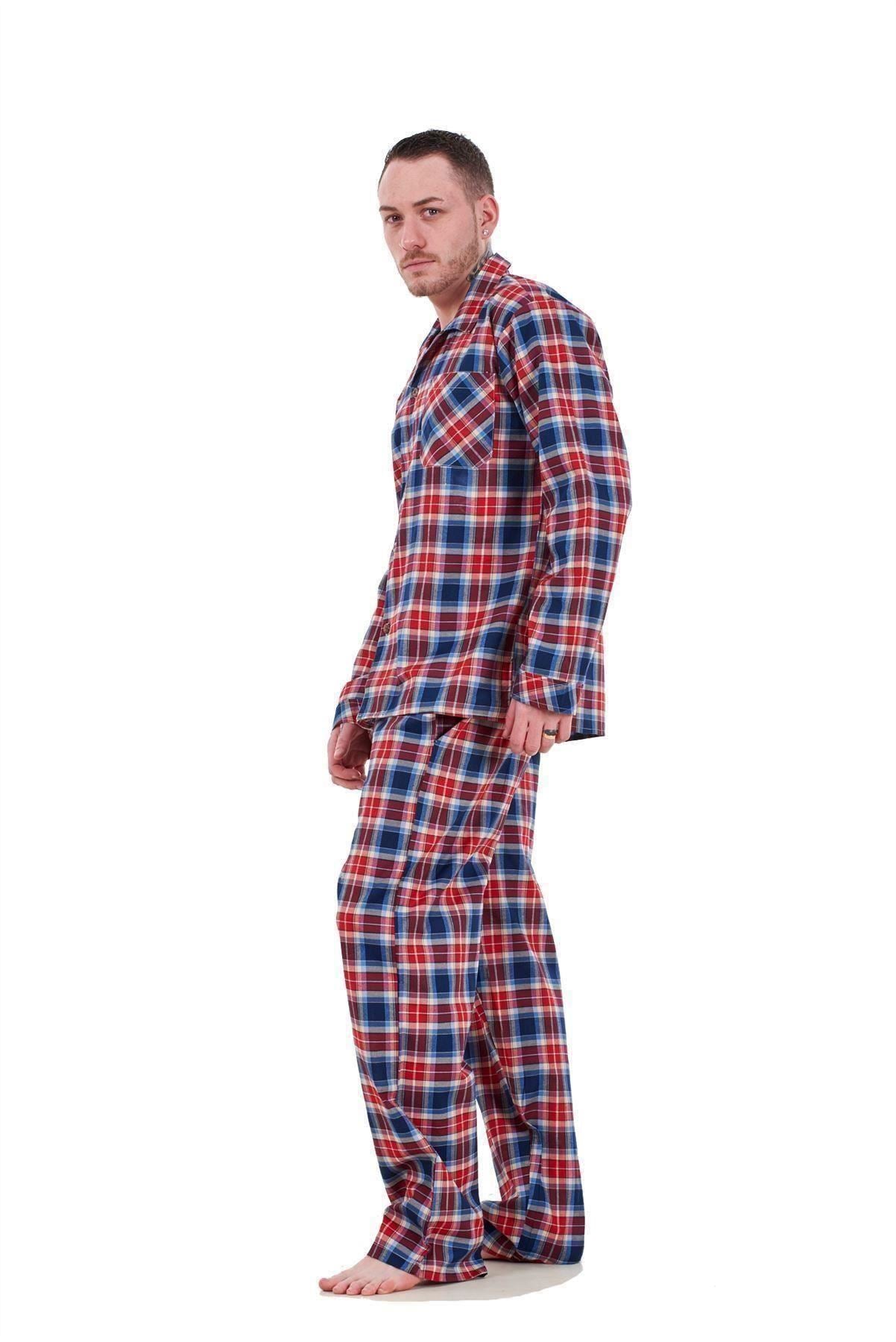 Mens Pyjama Set Yarn Dyed Woven Check Cotton Blend Loungewear Regular Big Size