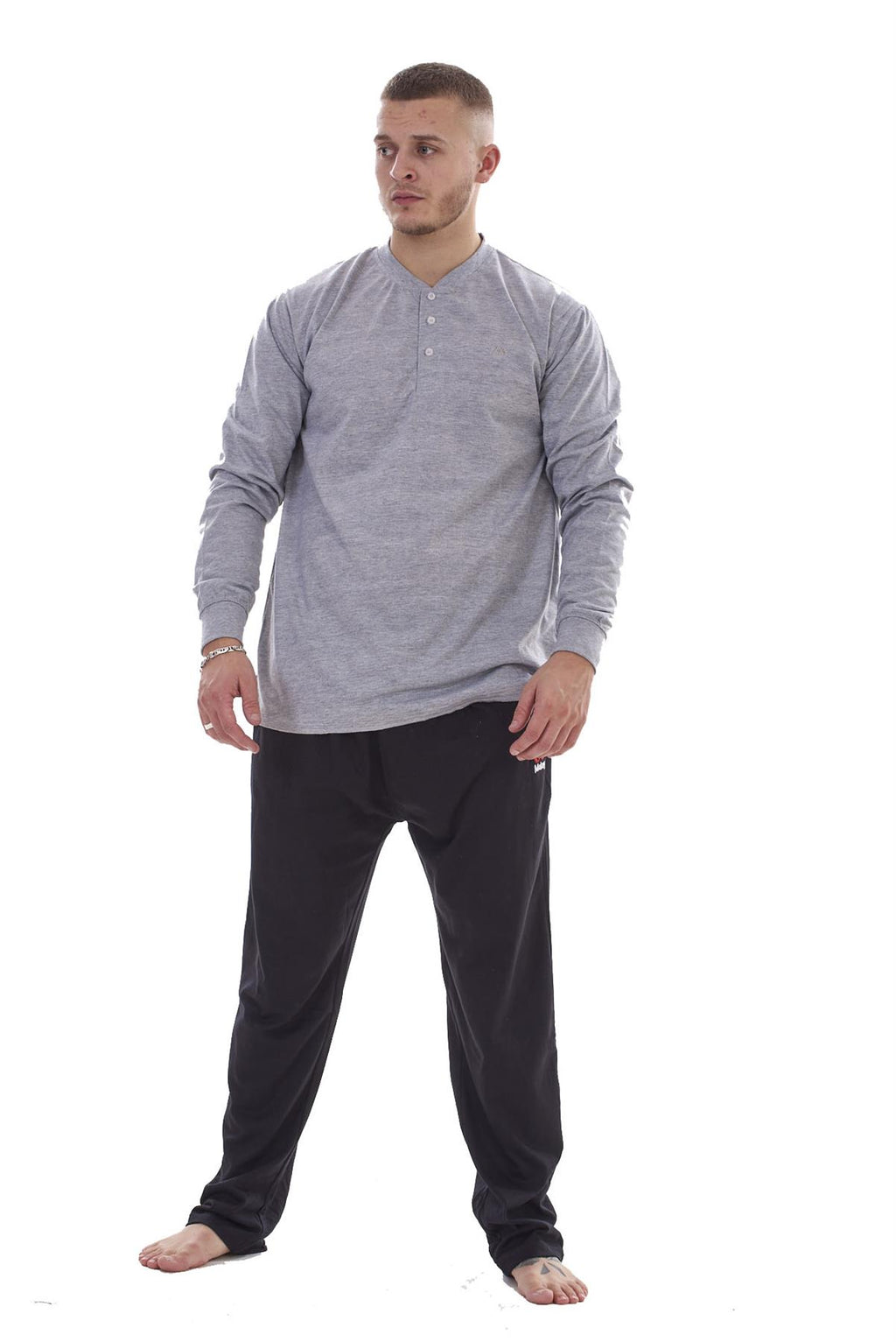 Mens Pyjama Set Cotton Jersey Henley Top Loungewear Lightweight Nightwear M-XXL
