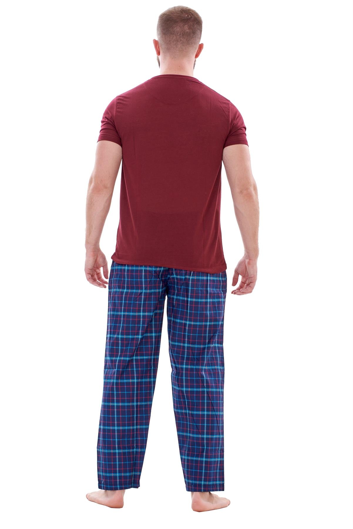 Mens Nightwear Pyjama Set Woven Cotton Check Jersey Top Loungewear Lightweight