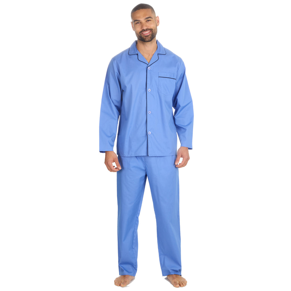 Mens 2-Piece Lounge Set Long Sleeved Shirt Long Pants Set Flannel PJs Loungewear