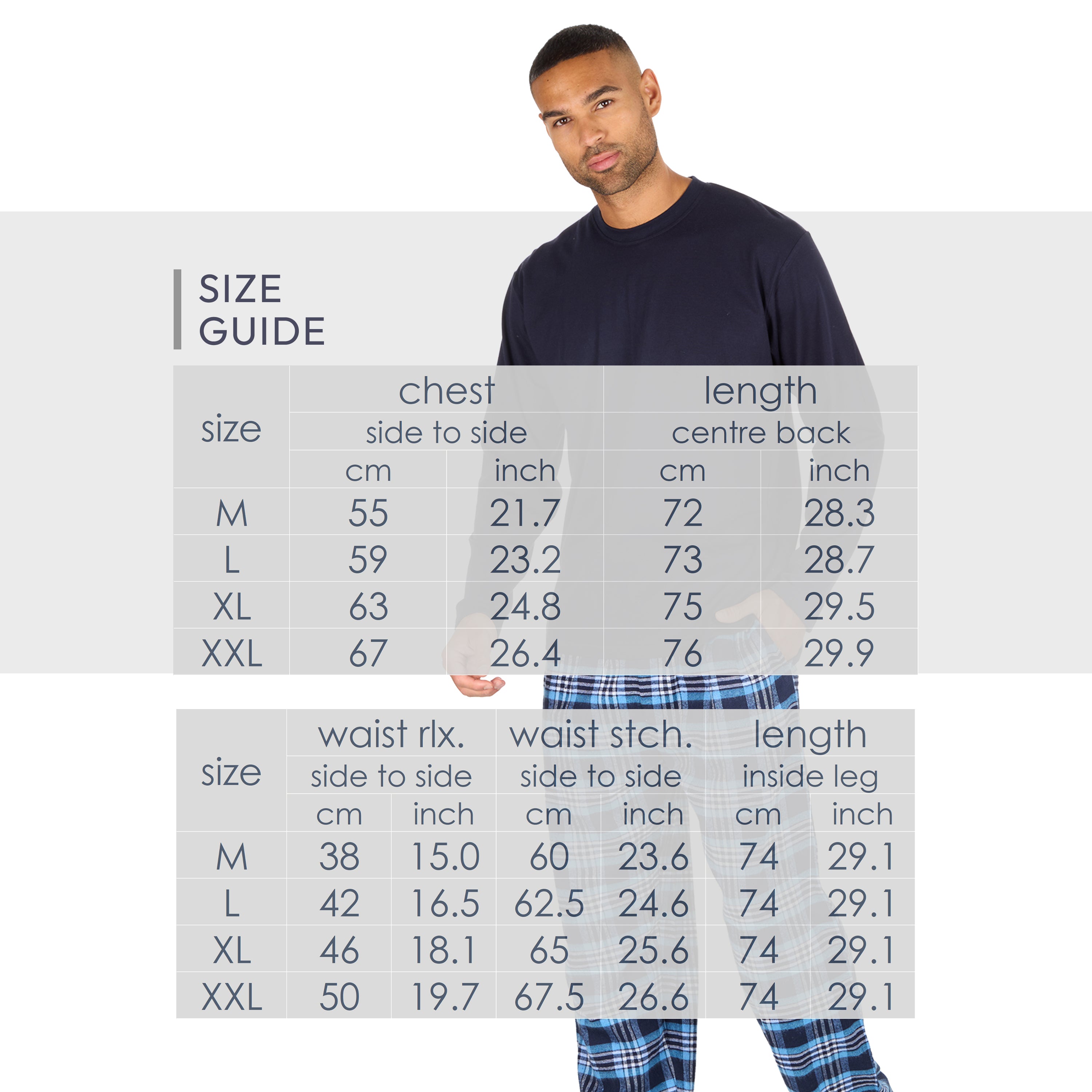 Mens Jersey Long Pyjama Set Cotton Checked Crew Neck Nightwear 2-Piece PJs M-XXL