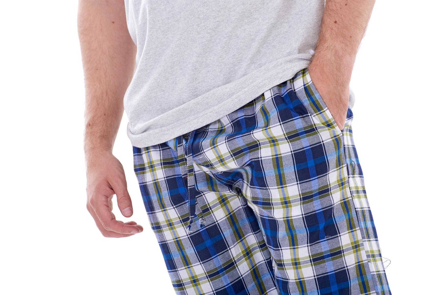 Mens Nightwear Pyjama Set Woven Cotton Check Jersey Top Loungewear Lightweight