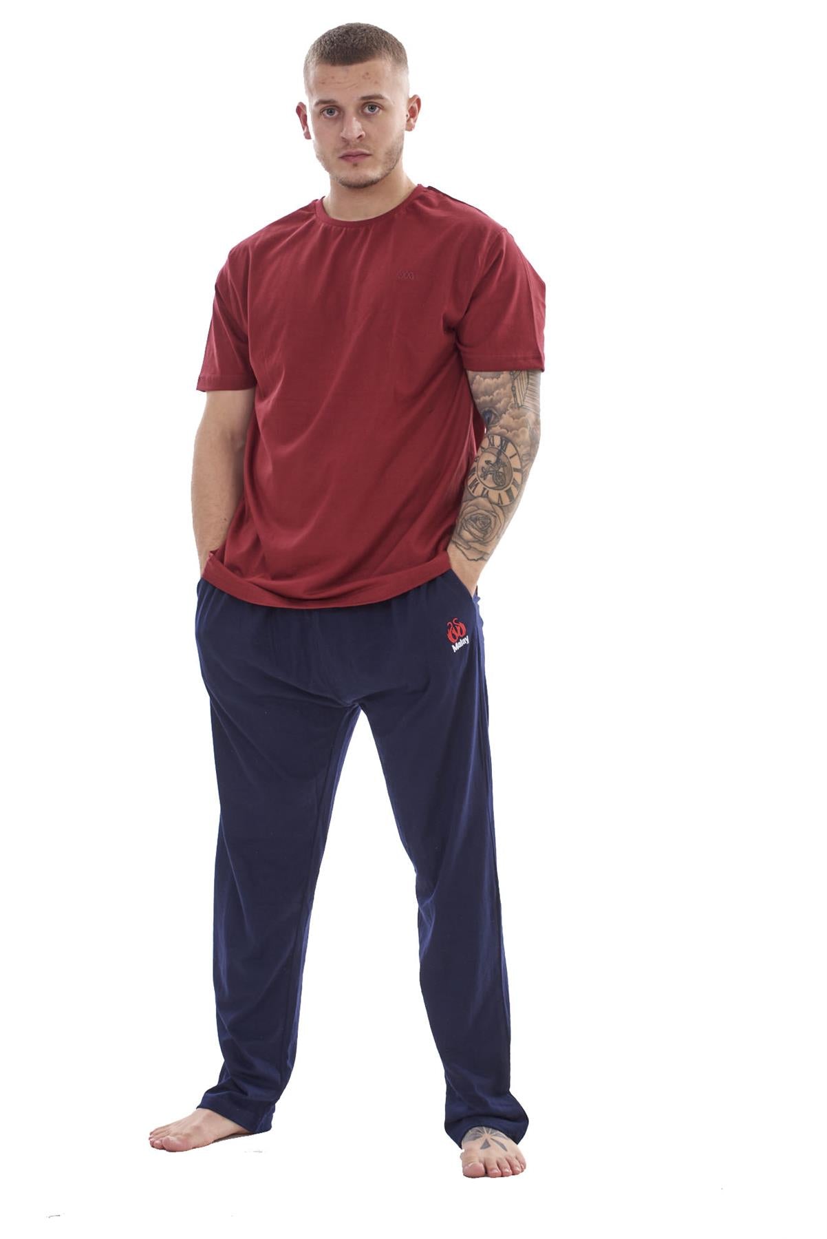 Mens Cotton Pyjama Set Jersey Top Pants Lightweight Loungewear Nightwear M-XXL
