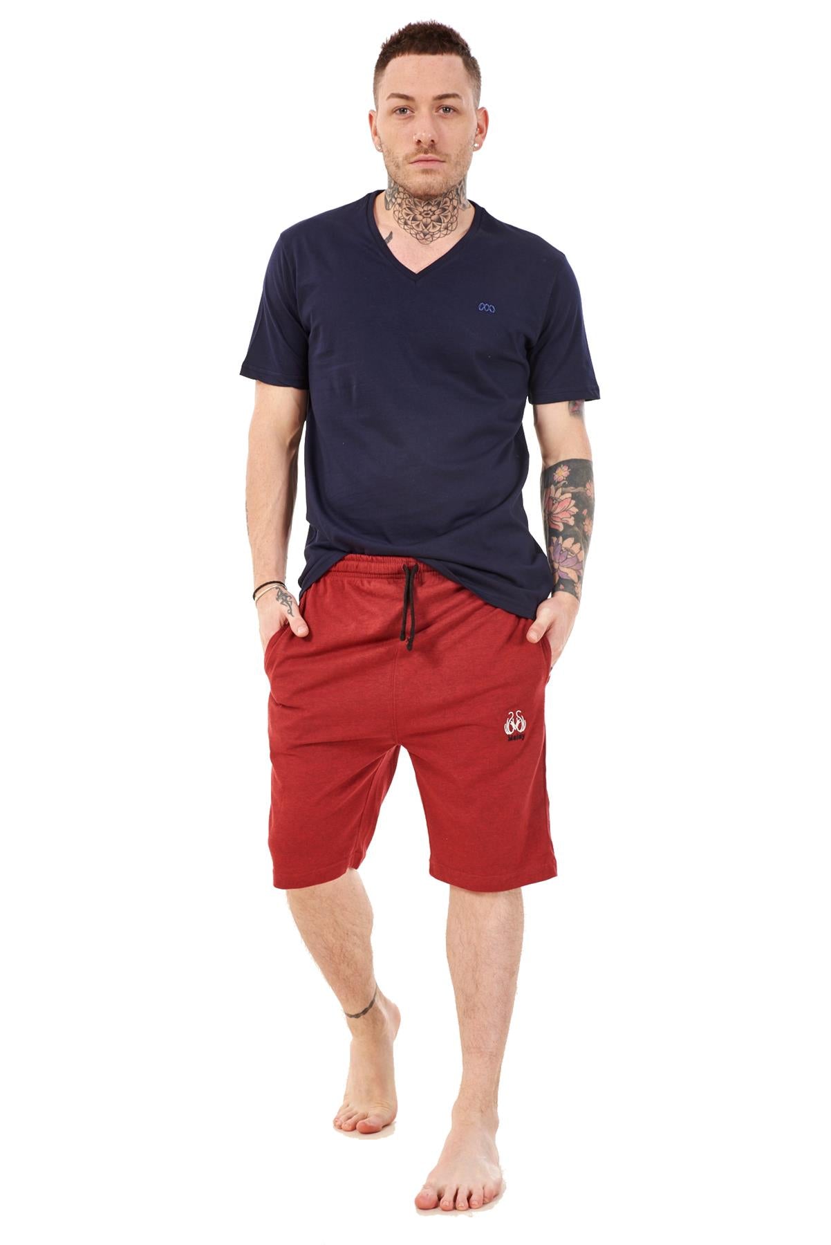 Mens Summer V-Neck T-Shirt & Shorts Set Lounge Gym Casual Tracksuit Outfit