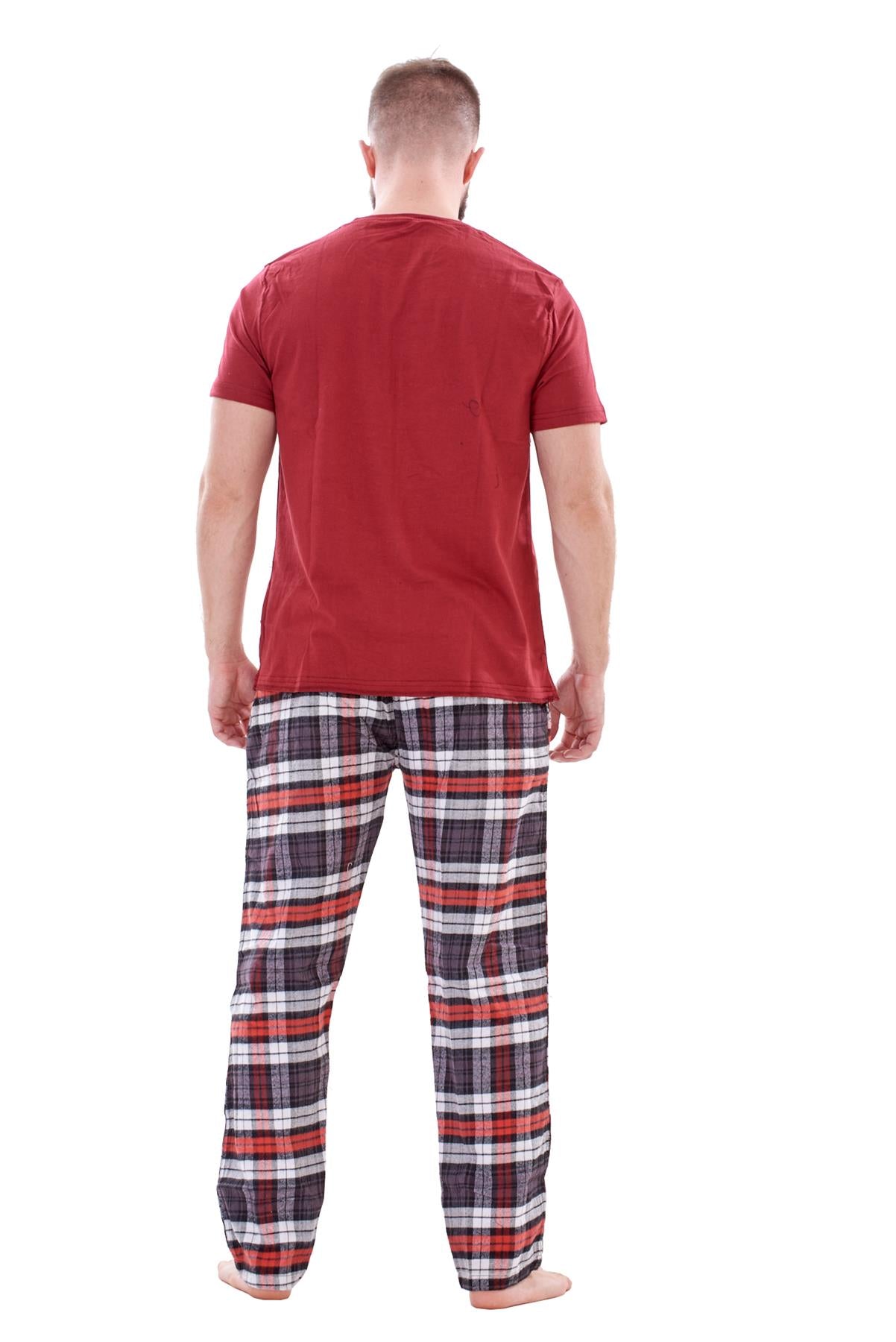 Mens Flannel Pyjama Set Brushed Cotton Check Jersey Top Loungewear Lightweight