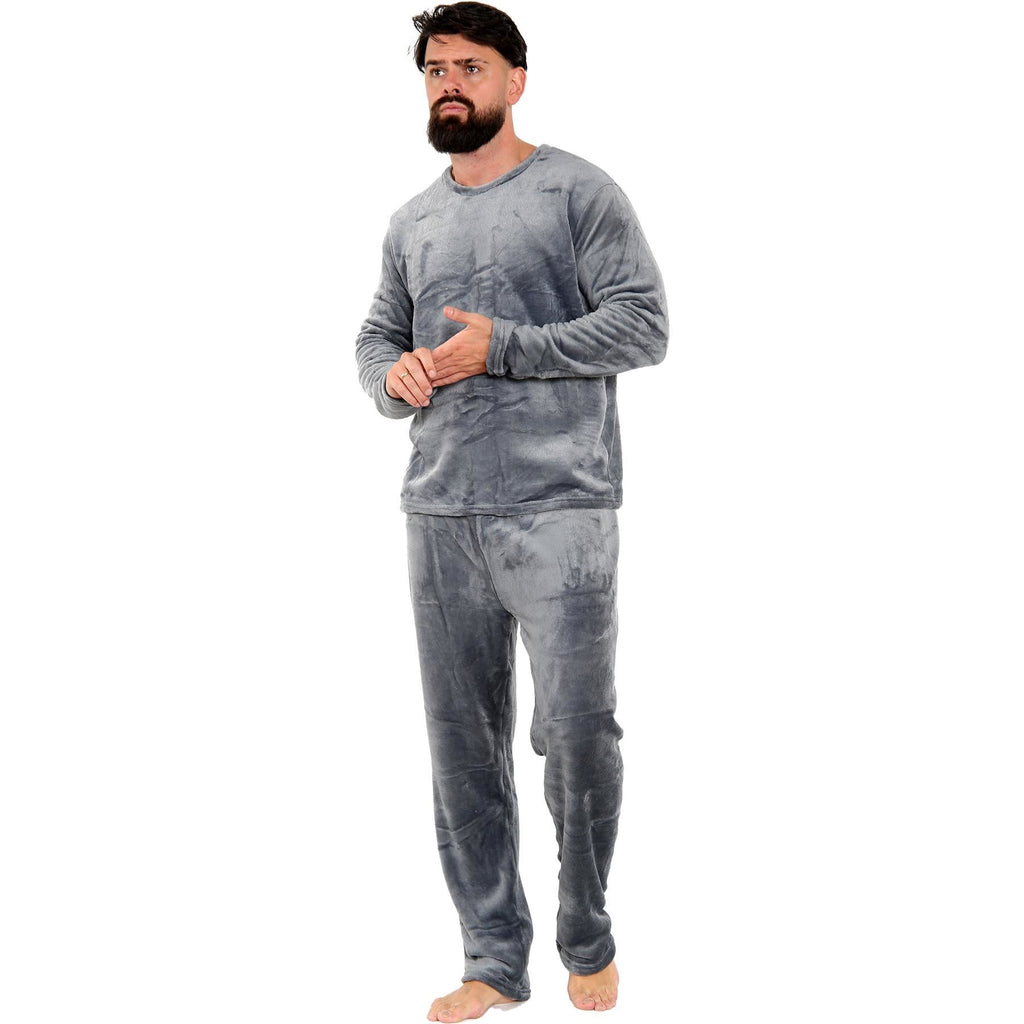 Mens Pyjamas Soft Warm Fleece Adults Crew Neck Pyjamas 2 Piece Gift Set For Mens