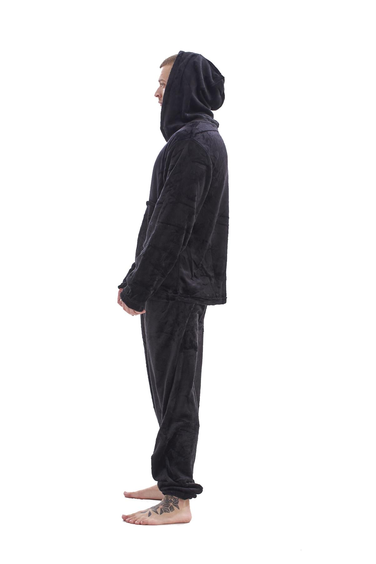 Mens Fleece Flannel Pyjama Set Hooded Warm Winter Loungewear M to XXL