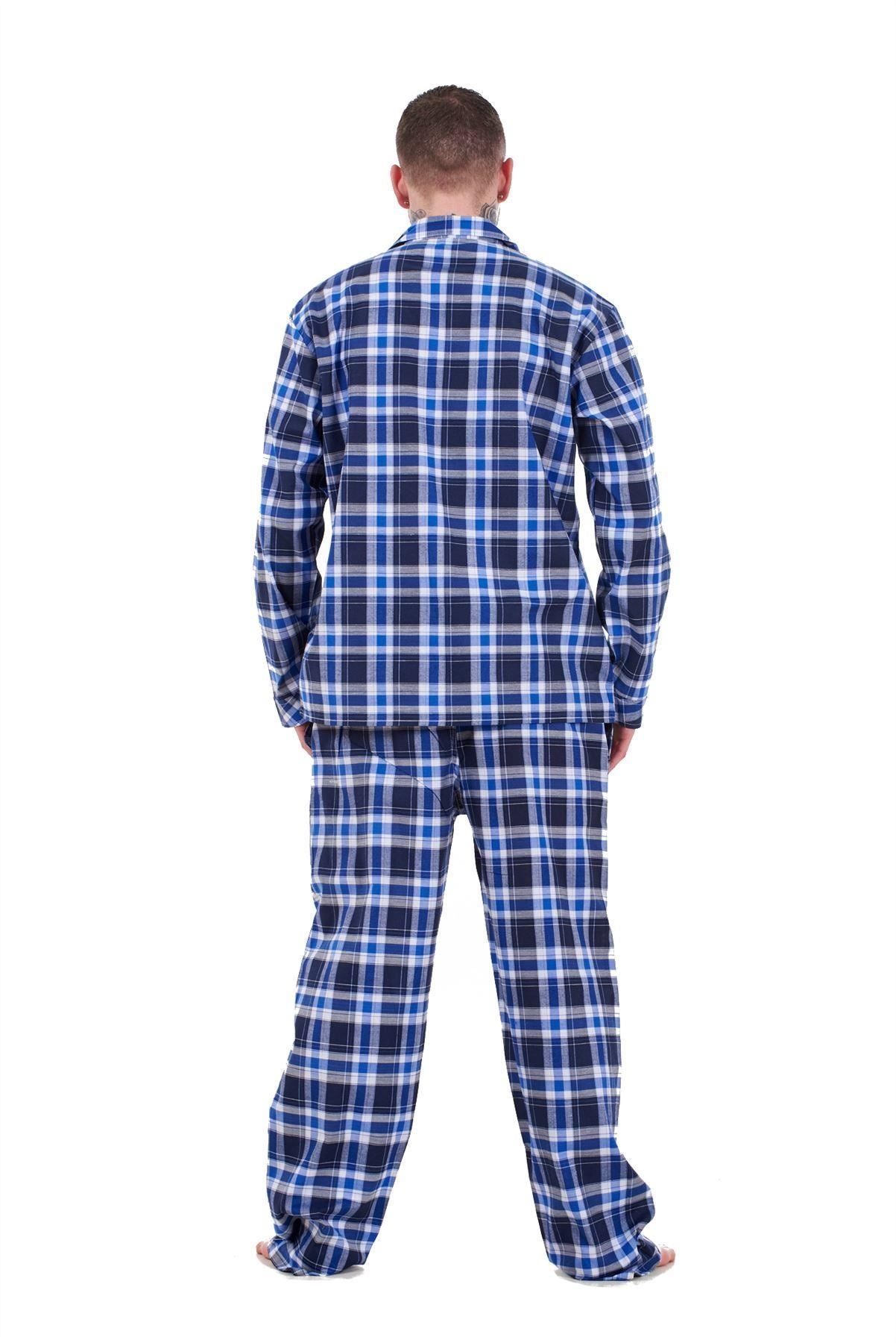 Mens Pyjama Set Yarn Dyed Woven Check Cotton Blend Loungewear Regular Big Size