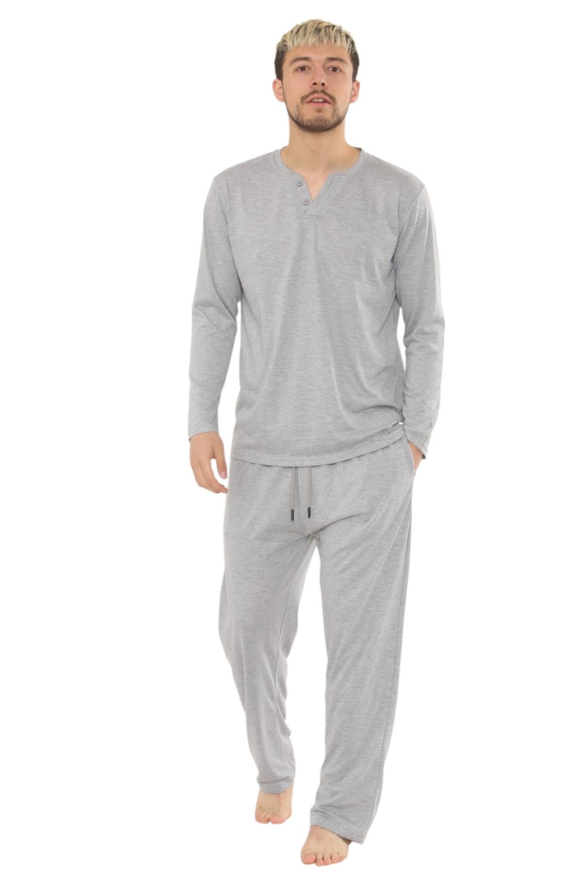 Mens Jersey Pyjama Set Long Sleeve Lounge Sleepwear Loungewear M to XXL