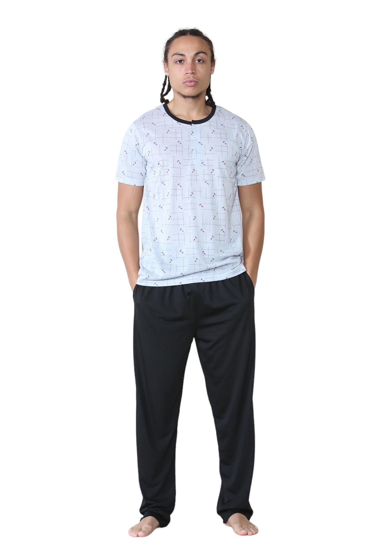 Mens Pyjama Set Short Sleeve Printed T-Shirt & Bottoms Lounge Sleepwear