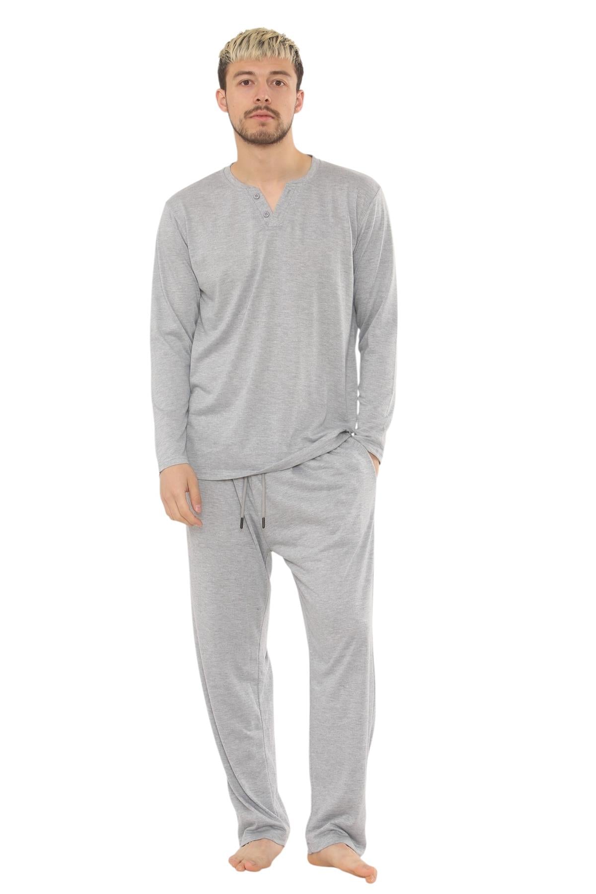 Mens Jersey Pyjama Set Long Sleeve Lounge Sleepwear Loungewear M to XXL