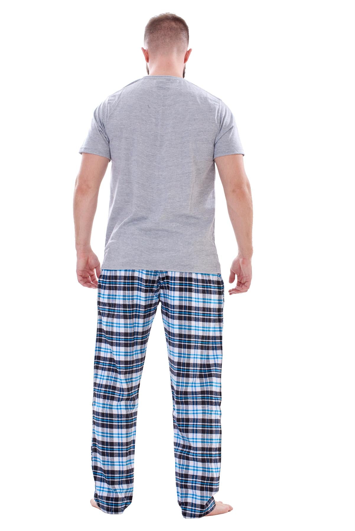 Mens Flannel Pyjama Set Brushed Cotton Check Jersey Top Loungewear Lightweight