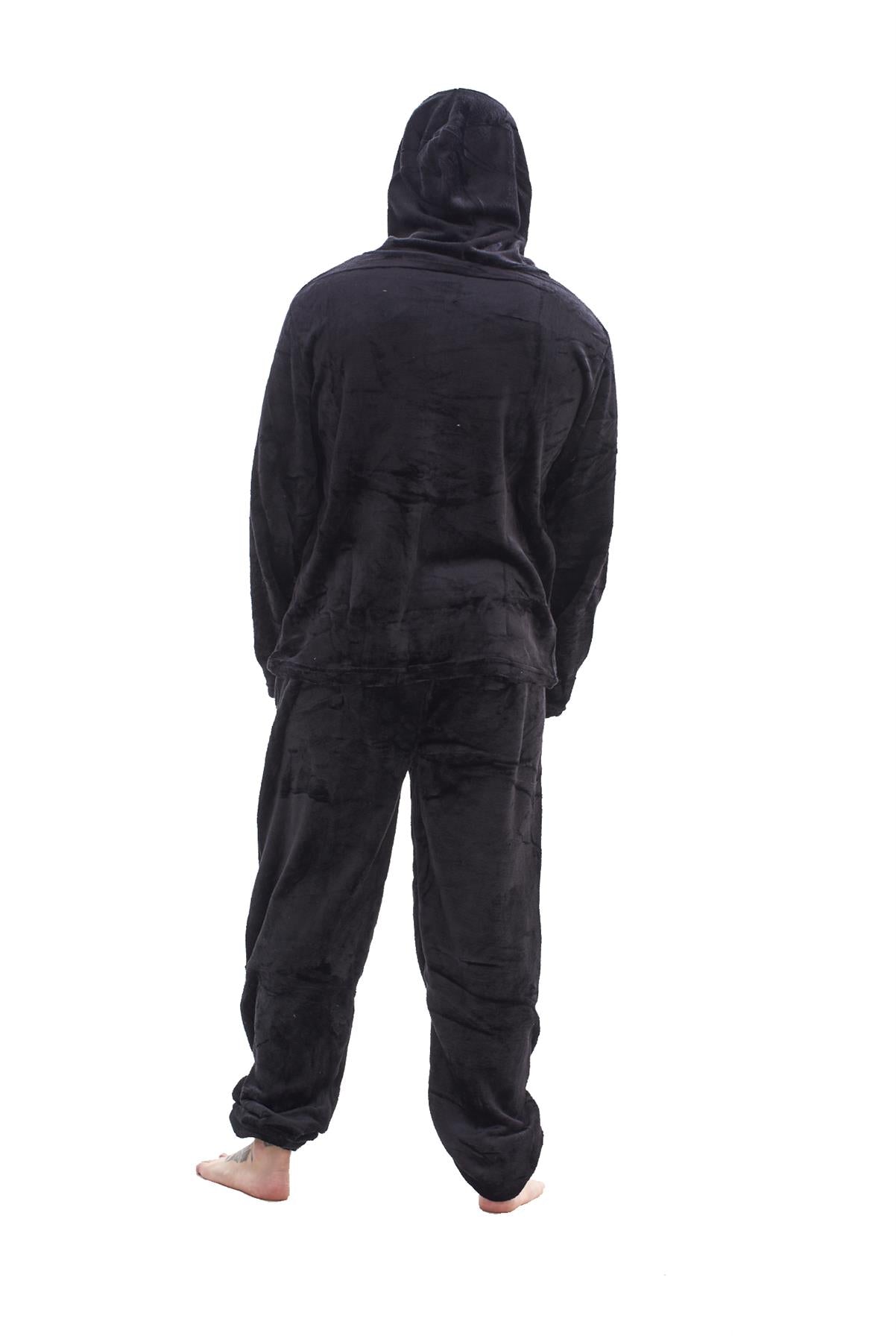 Mens Fleece Flannel Pyjama Set Hooded Warm Winter Loungewear M to XXL