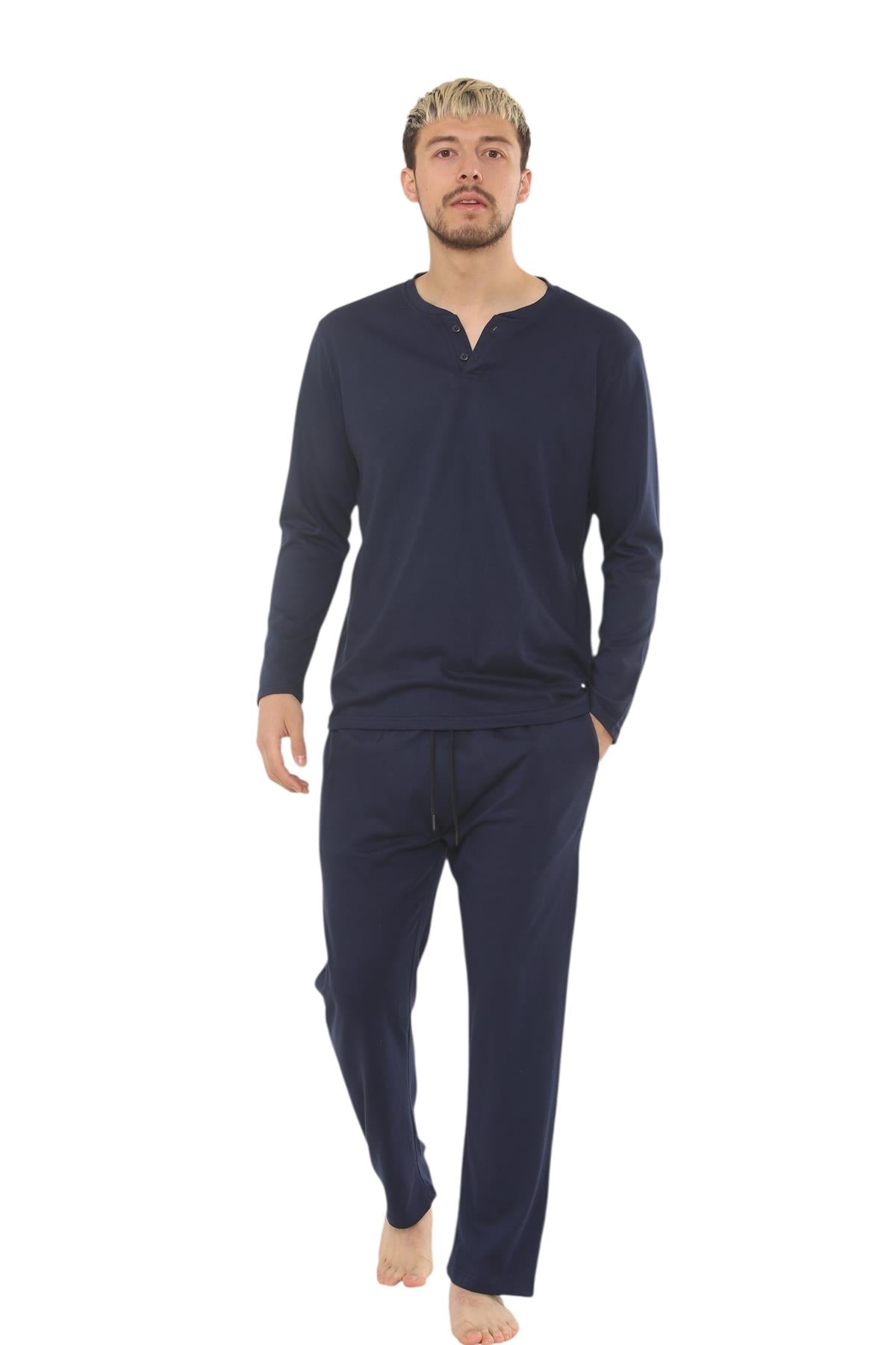 Mens Jersey Pyjama Set Long Sleeve Lounge Sleepwear Loungewear M to XXL