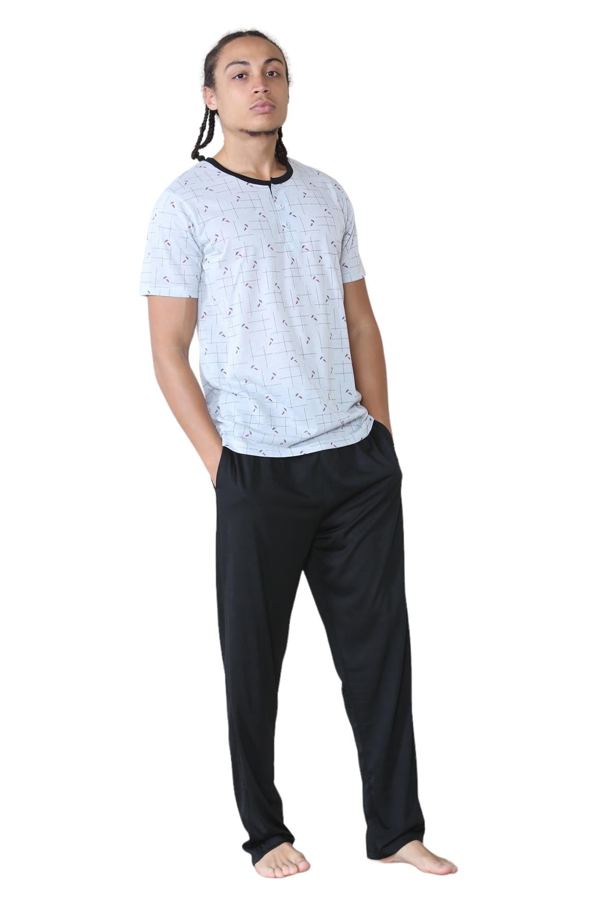 Mens Pyjama Set Short Sleeve Printed T-Shirt & Bottoms Lounge Sleepwear