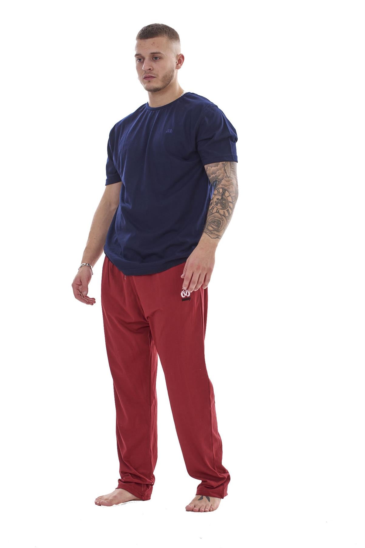 Mens Cotton Pyjama Set Jersey Top Pants Lightweight Loungewear Nightwear M-XXL