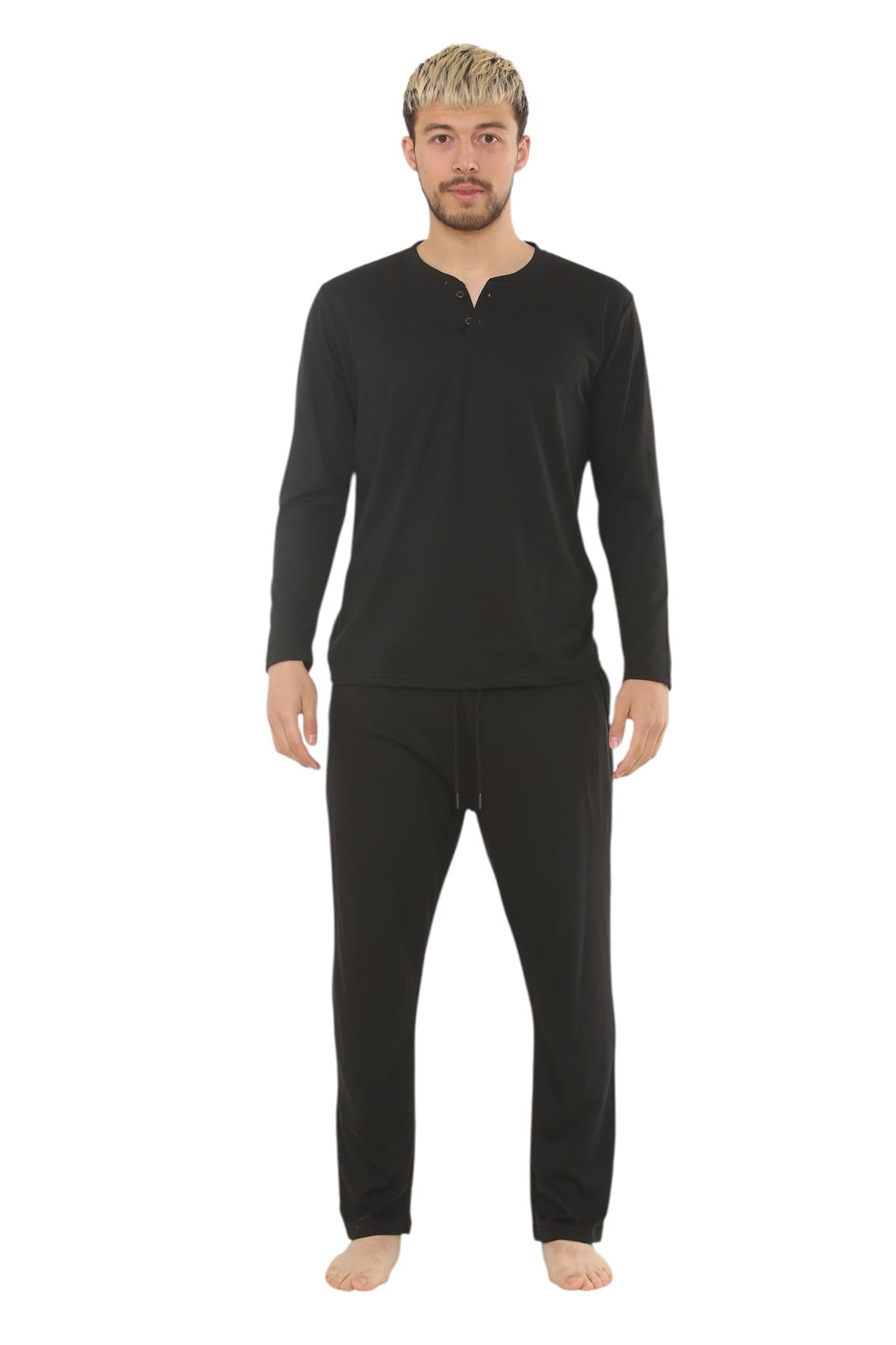 Mens Jersey Pyjama Set Long Sleeve Lounge Sleepwear Loungewear M to XXL