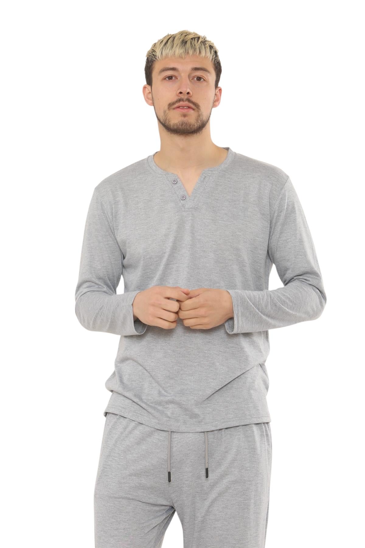 Mens Jersey Pyjama Set Long Sleeve Lounge Sleepwear Loungewear M to XXL