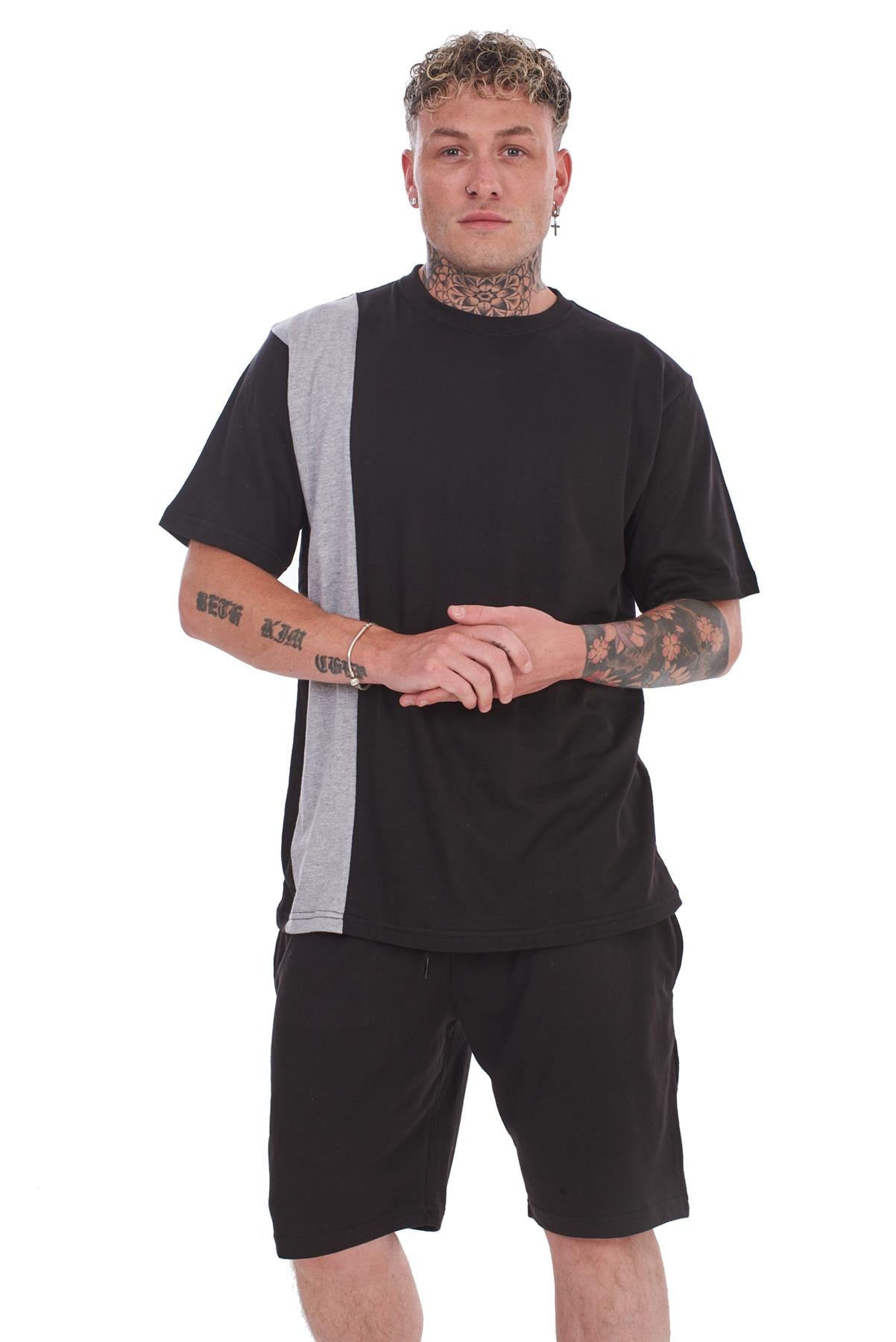 Mens Contrast Panel T-Shirt & Shorts Set Summer Tracksuit 2 Piece loungewear