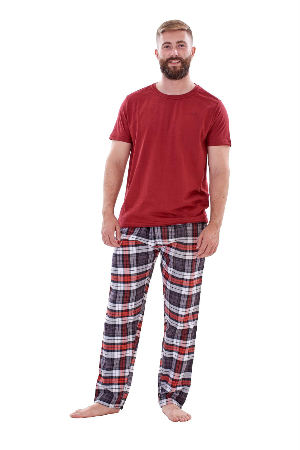 Mens Flannel Pyjama Set Brushed Cotton Check Jersey Top Loungewear Lightweight