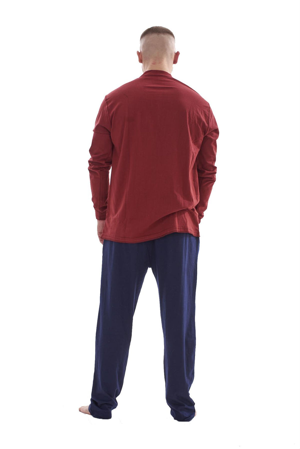 Mens Pyjama Set Cotton Jersey Henley Top Loungewear Lightweight Nightwear M-XXL