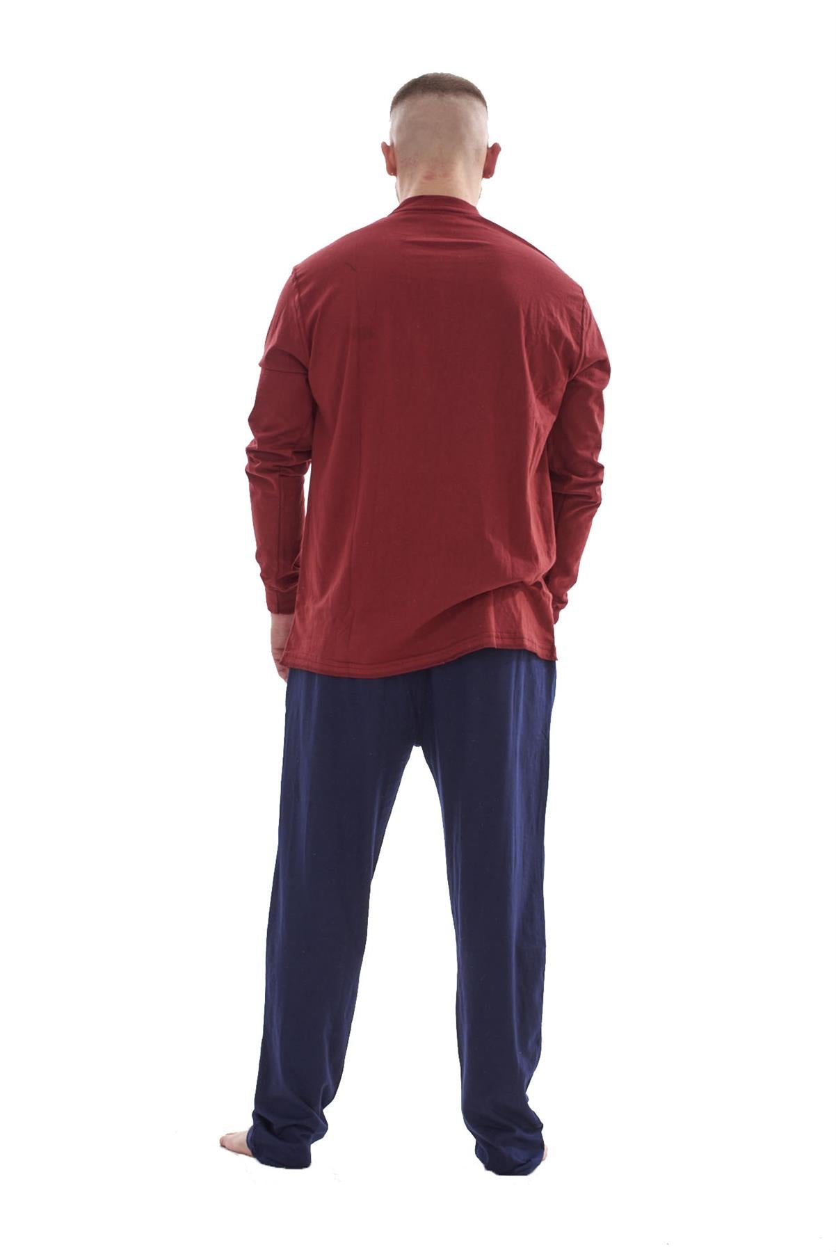 Mens Pyjama Set Cotton Jersey Henley Top Loungewear Lightweight Nightwear M-XXL