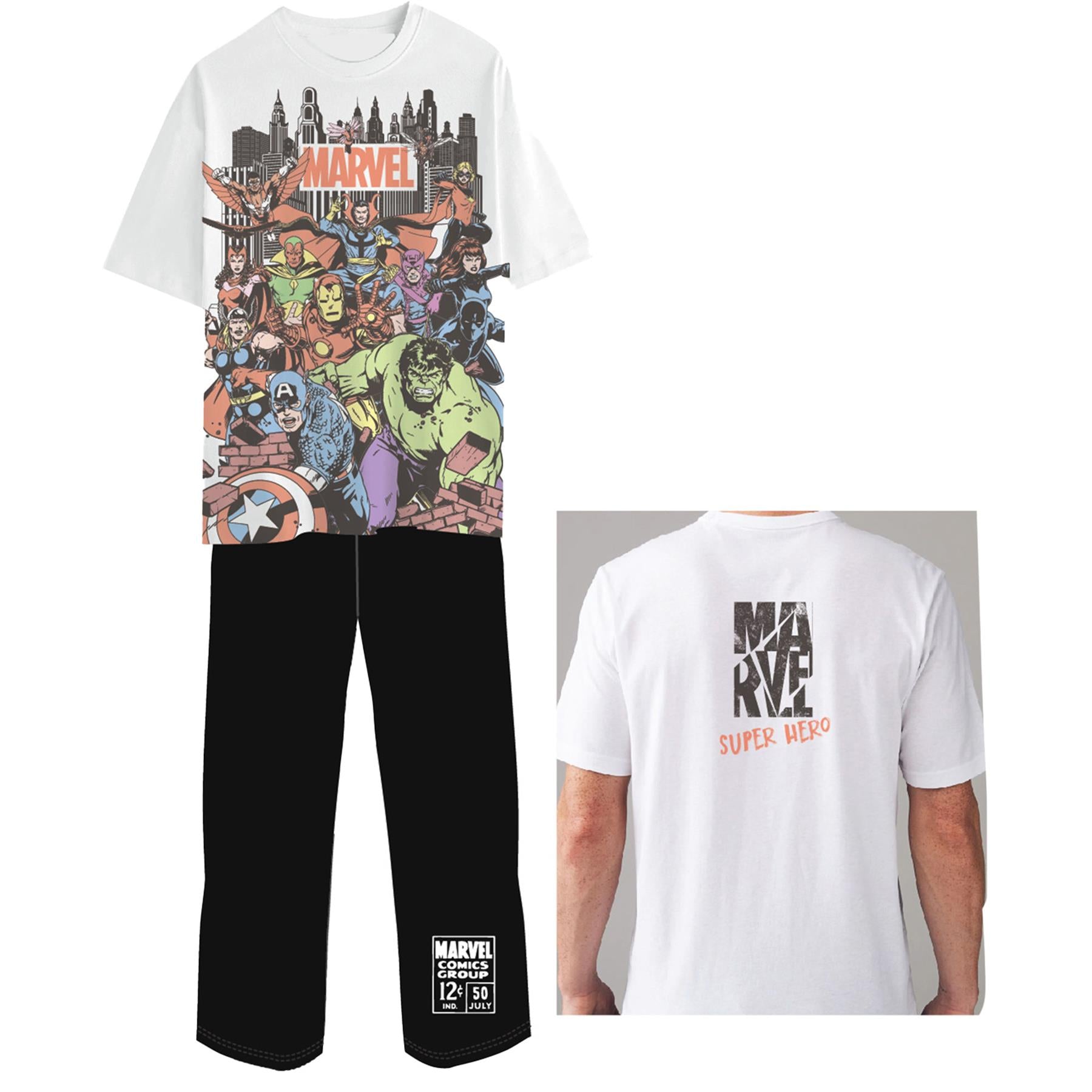 Mens Marvel Character Cotton Pyjamas Lounge Set Size S - 2XL