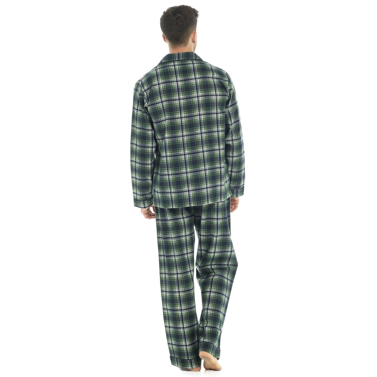 Mens 100% Brushed Cotton Flannel Check Stripe Pyjamas Pyjama Set Traditional PJs