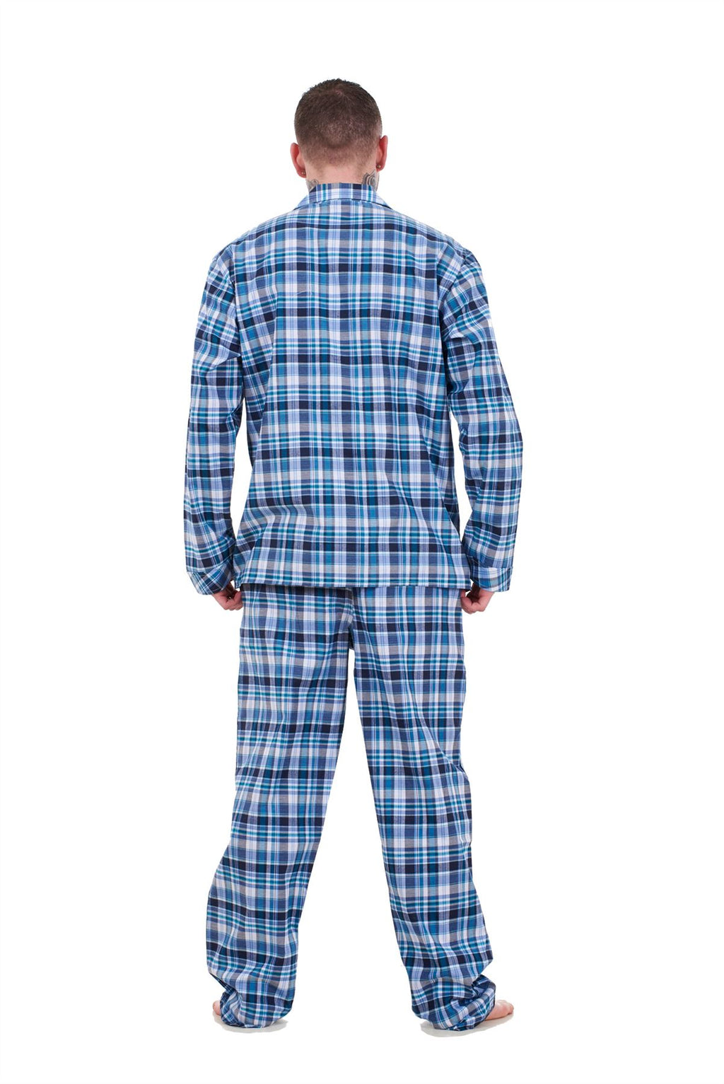 Mens Pyjama Set Yarn Dyed Woven Check Cotton Blend Loungewear Regular Big Size