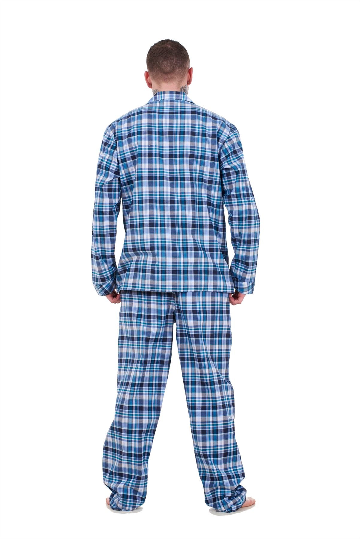 Mens Pyjama Set Yarn Dyed Woven Check Cotton Blend Loungewear Regular Big Size