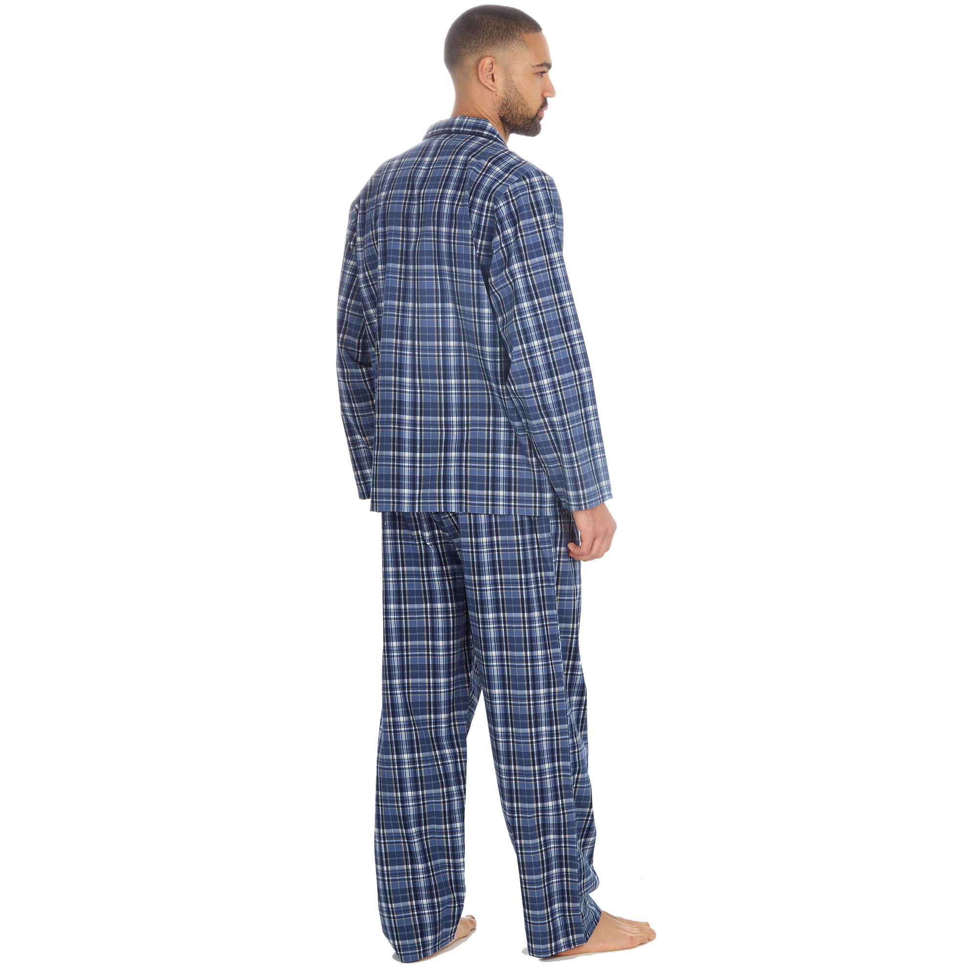 Mens 2-Piece Lounge Set Long Sleeved Shirt Long Pants Set Flannel PJs Loungewear
