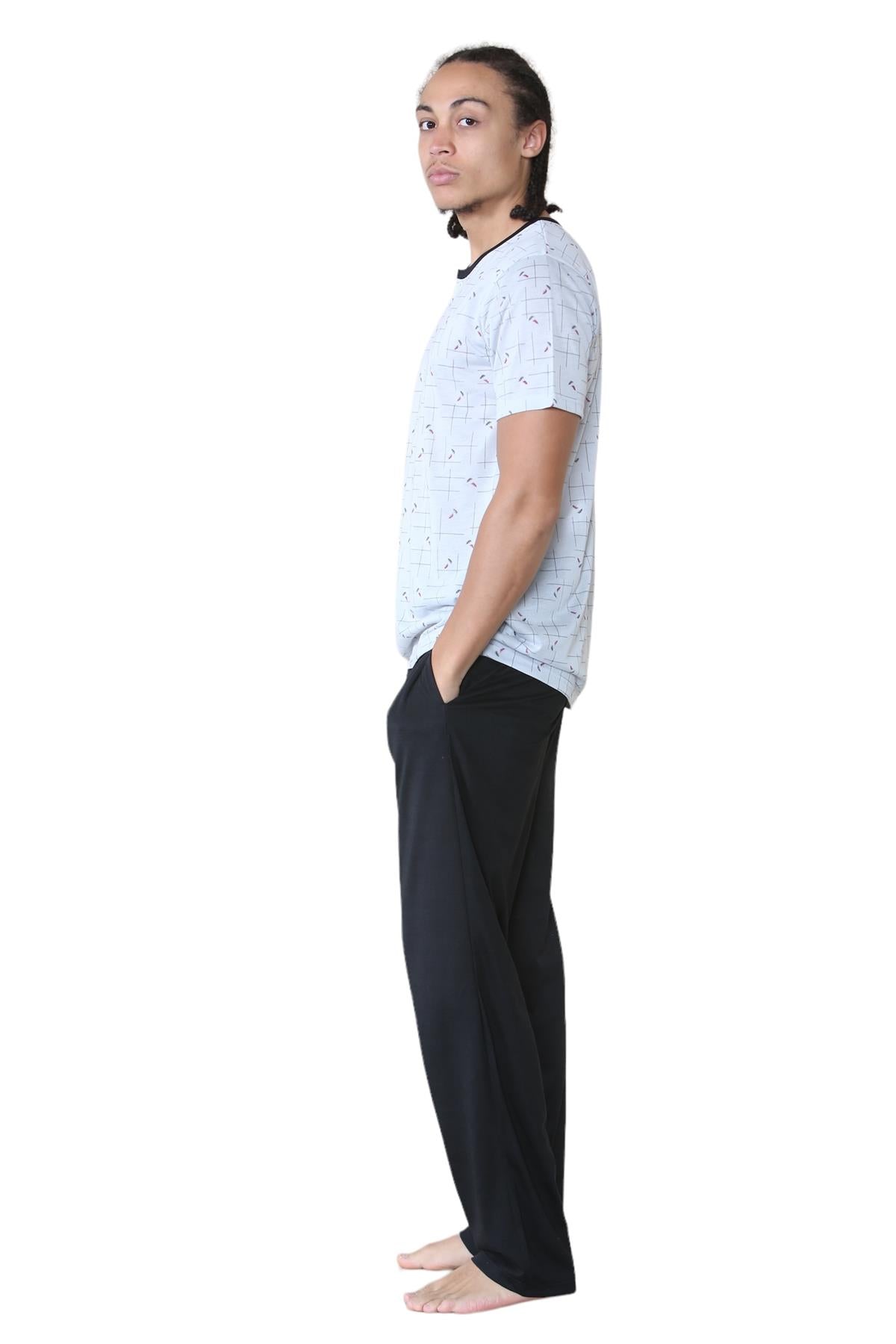 Mens Pyjama Set Short Sleeve Printed T-Shirt & Bottoms Lounge Sleepwear