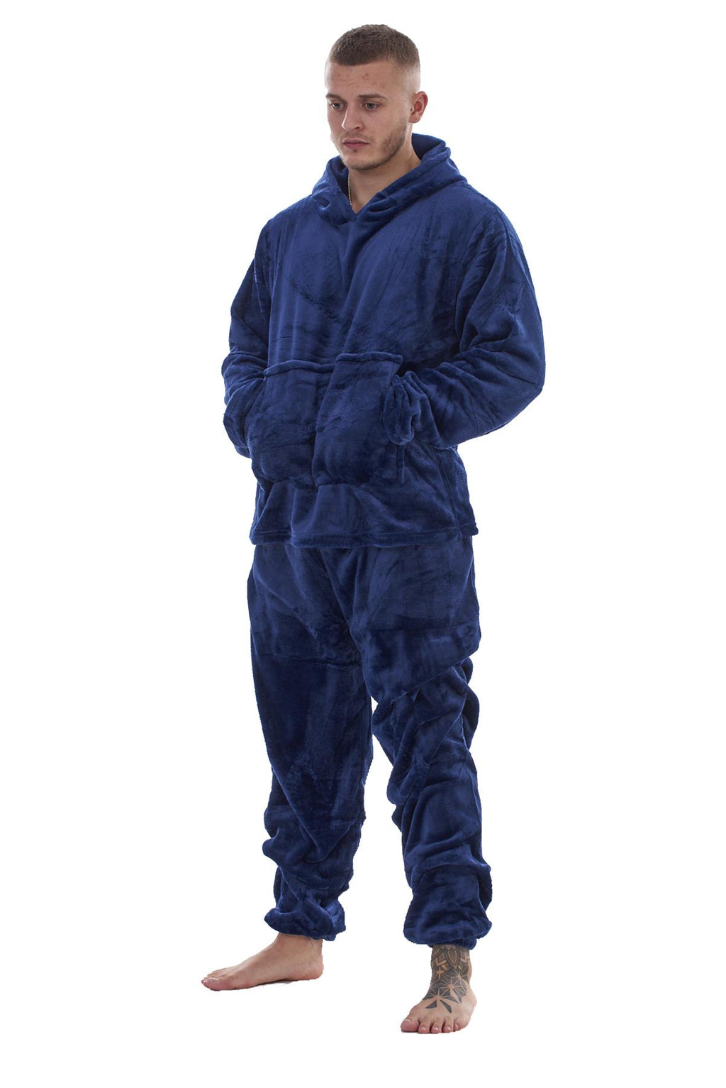Mens Fleece Flannel Pyjama Set Hooded Warm Winter Loungewear M to XXL