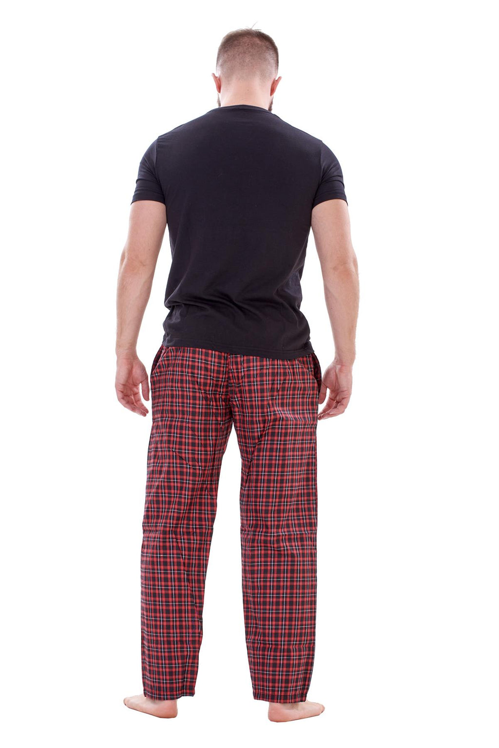 Mens Nightwear Pyjama Set Woven Cotton Check Jersey Top Loungewear Lightweight