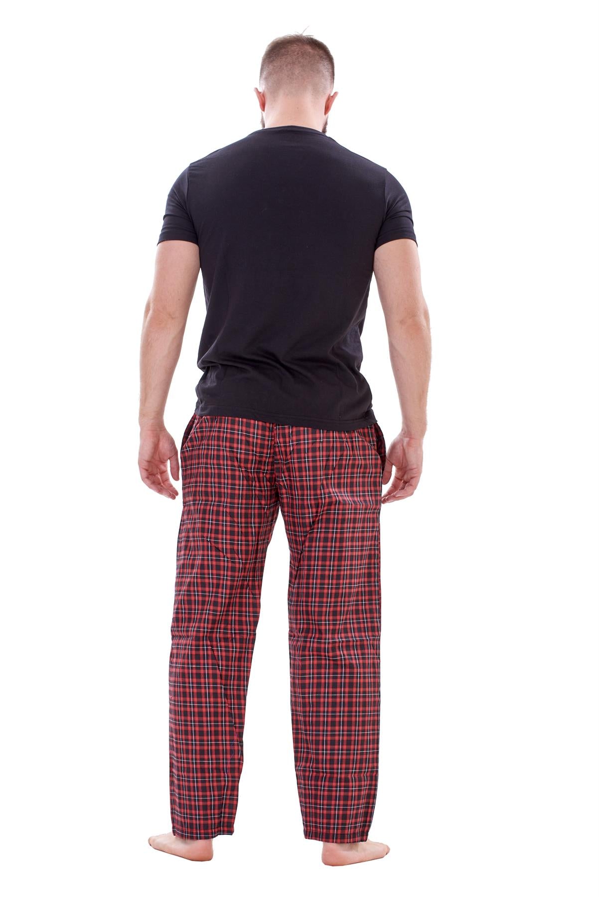 Mens Nightwear Pyjama Set Woven Cotton Check Jersey Top Loungewear Lightweight